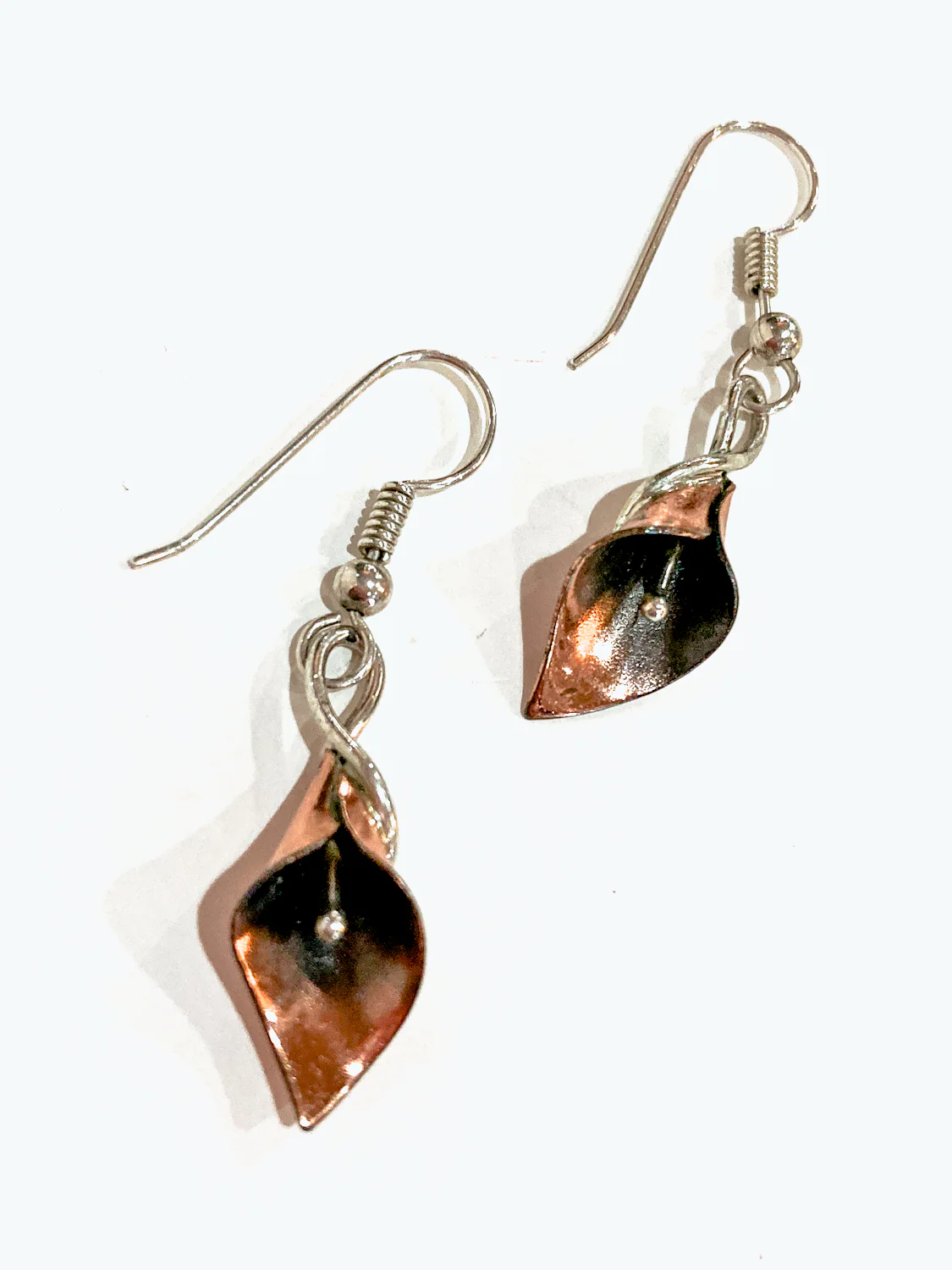 Artisan Stuart Nye Sterling Silver Copper Lily French Drop Dangle Earrings - Image 9