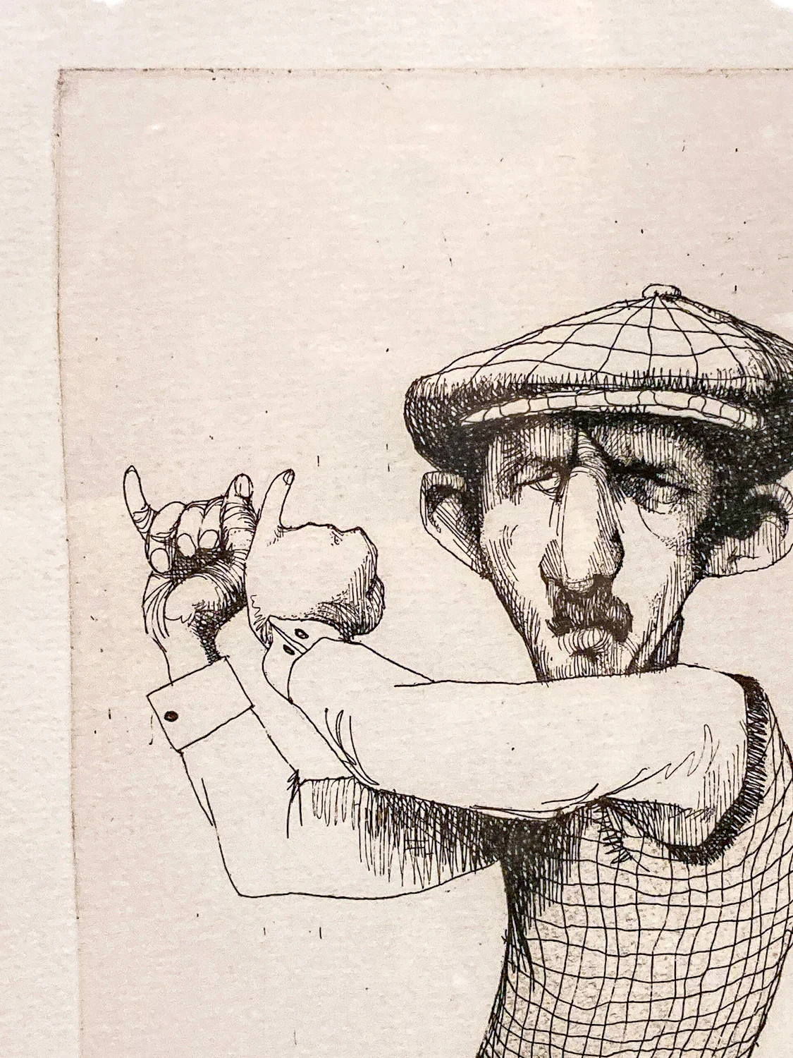 Stylized Golfer "Francis Ouimet" Charles Bragg (1931-2017) Framed Etching Portrait - Image 3