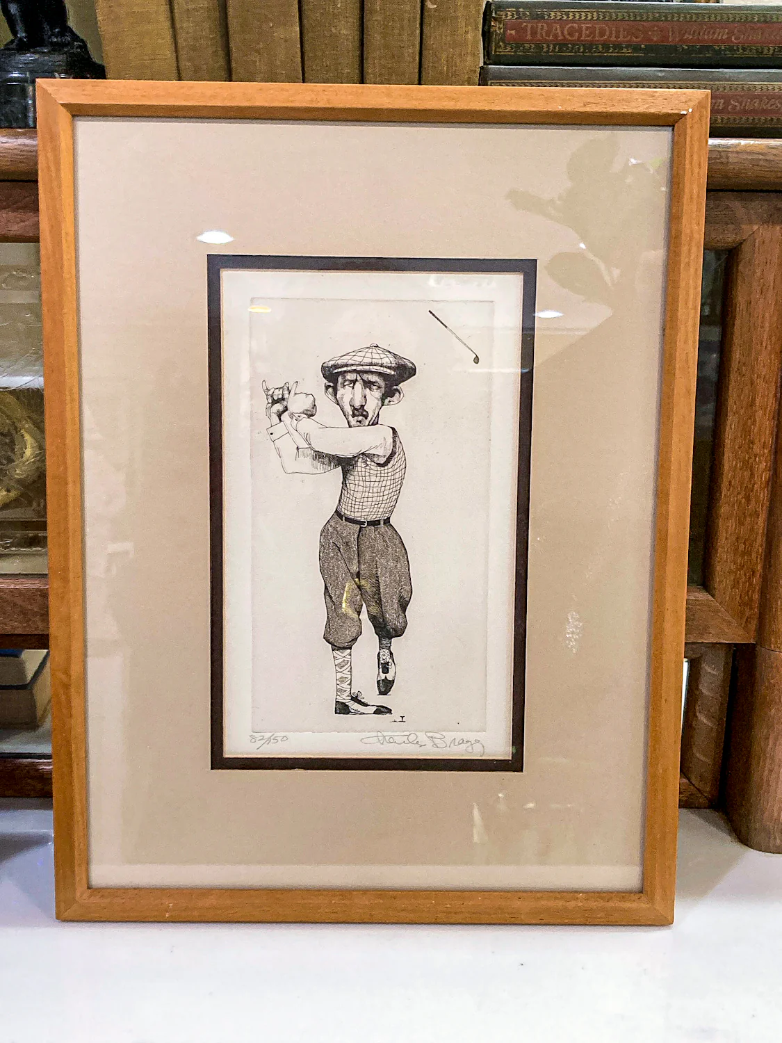 Stylized Golfer "Francis Ouimet" Charles Bragg (1931-2017) Framed Etching Portrait - Image 4