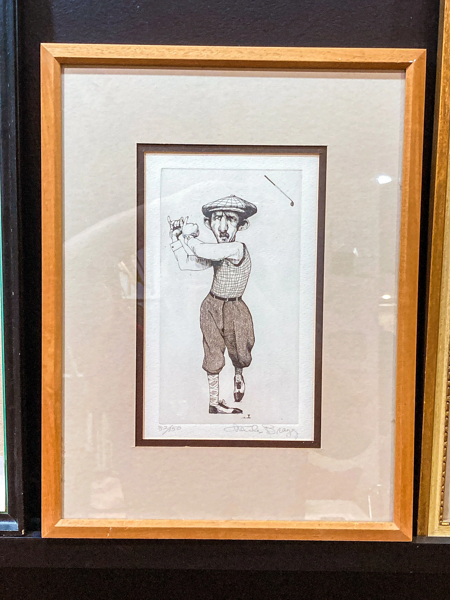 Stylized Golfer "Francis Ouimet" Charles Bragg (1931-2017) Framed Etching Portrait - Image 5