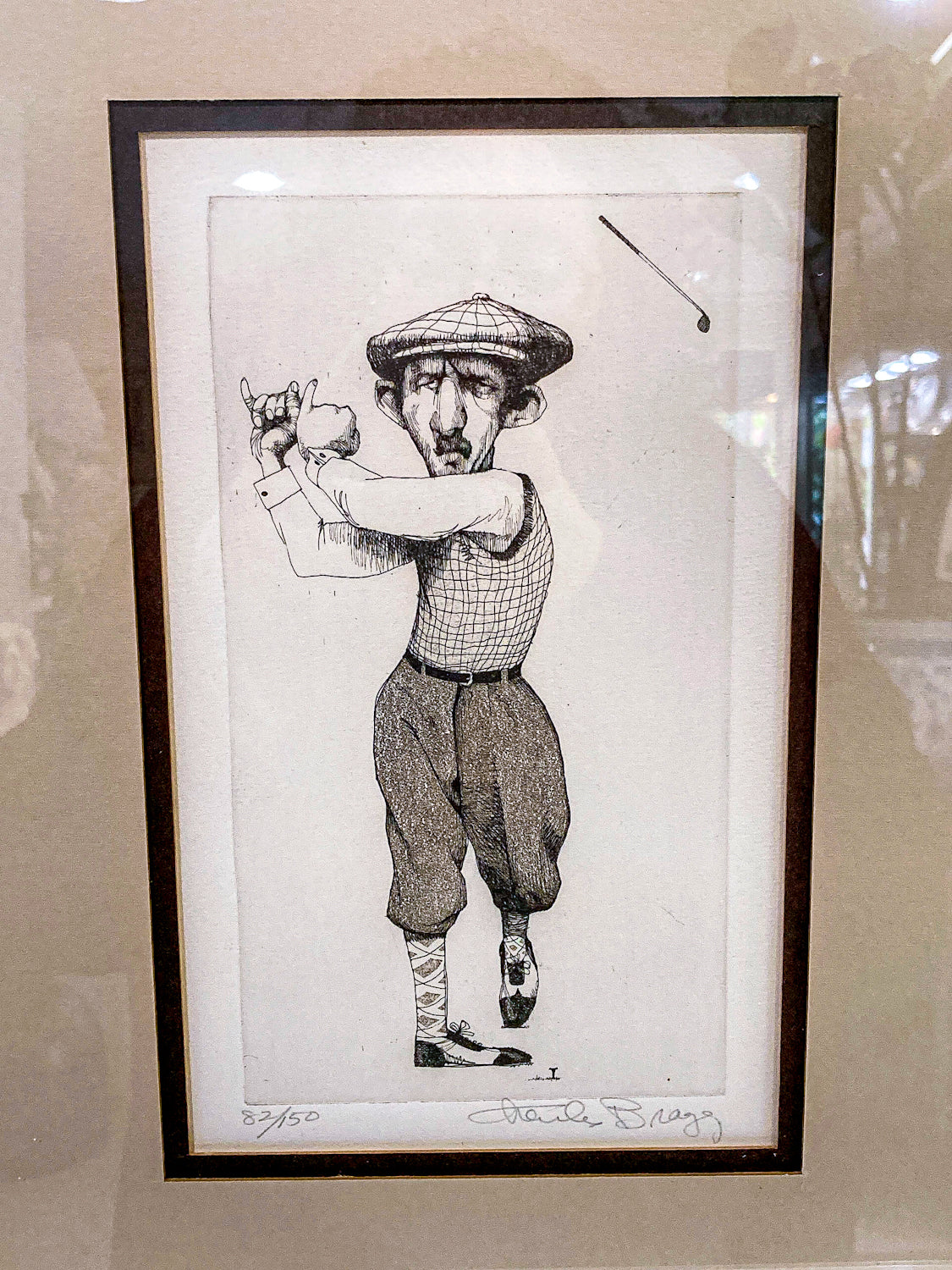 Stylized Golfer "Francis Ouimet" Charles Bragg (1931-2017) Framed Etching Portrait - Image 6