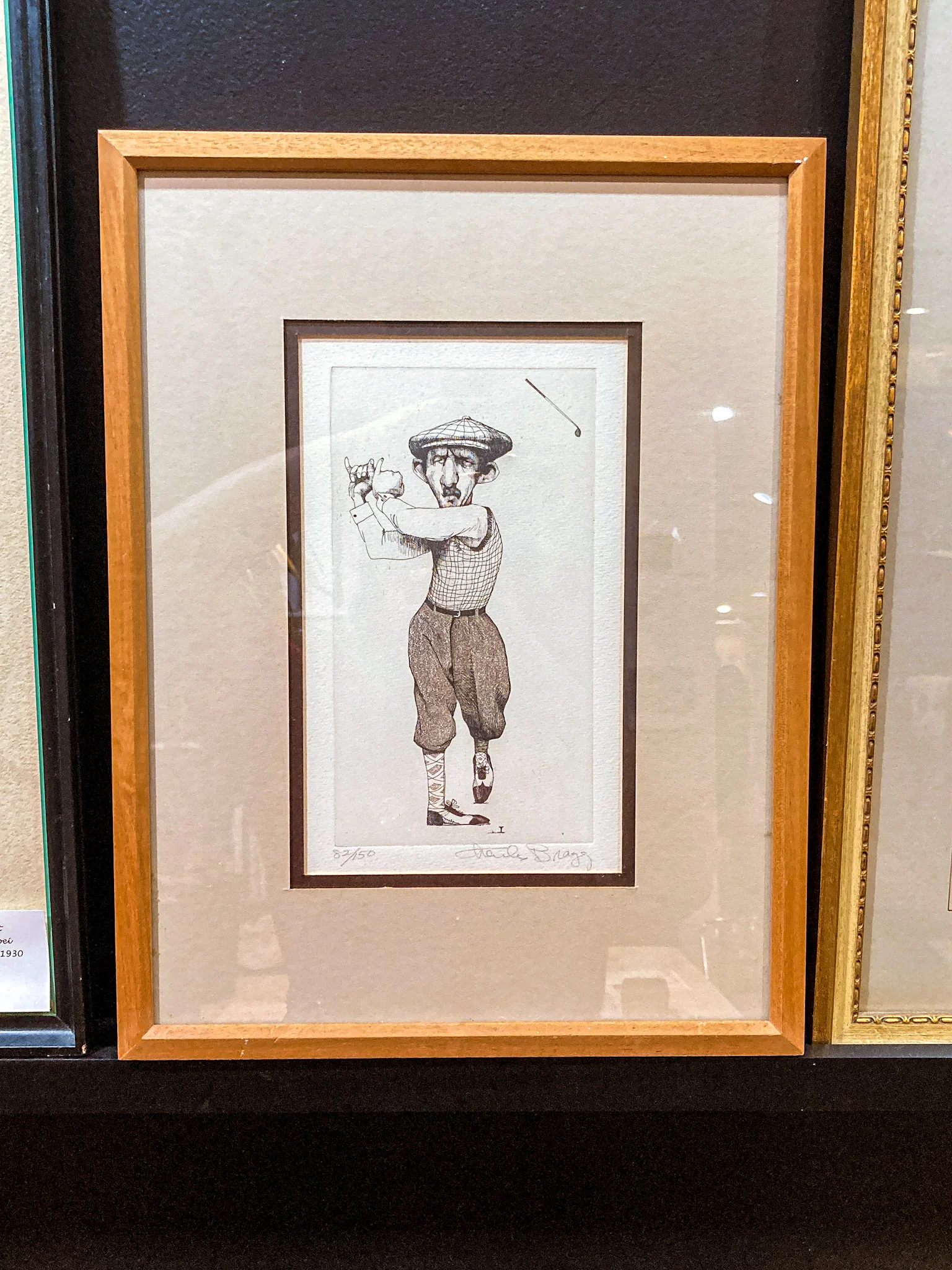 Stylized Golfer "Francis Ouimet" Charles Bragg (1931-2017) Framed Etching Portrait - Image 7