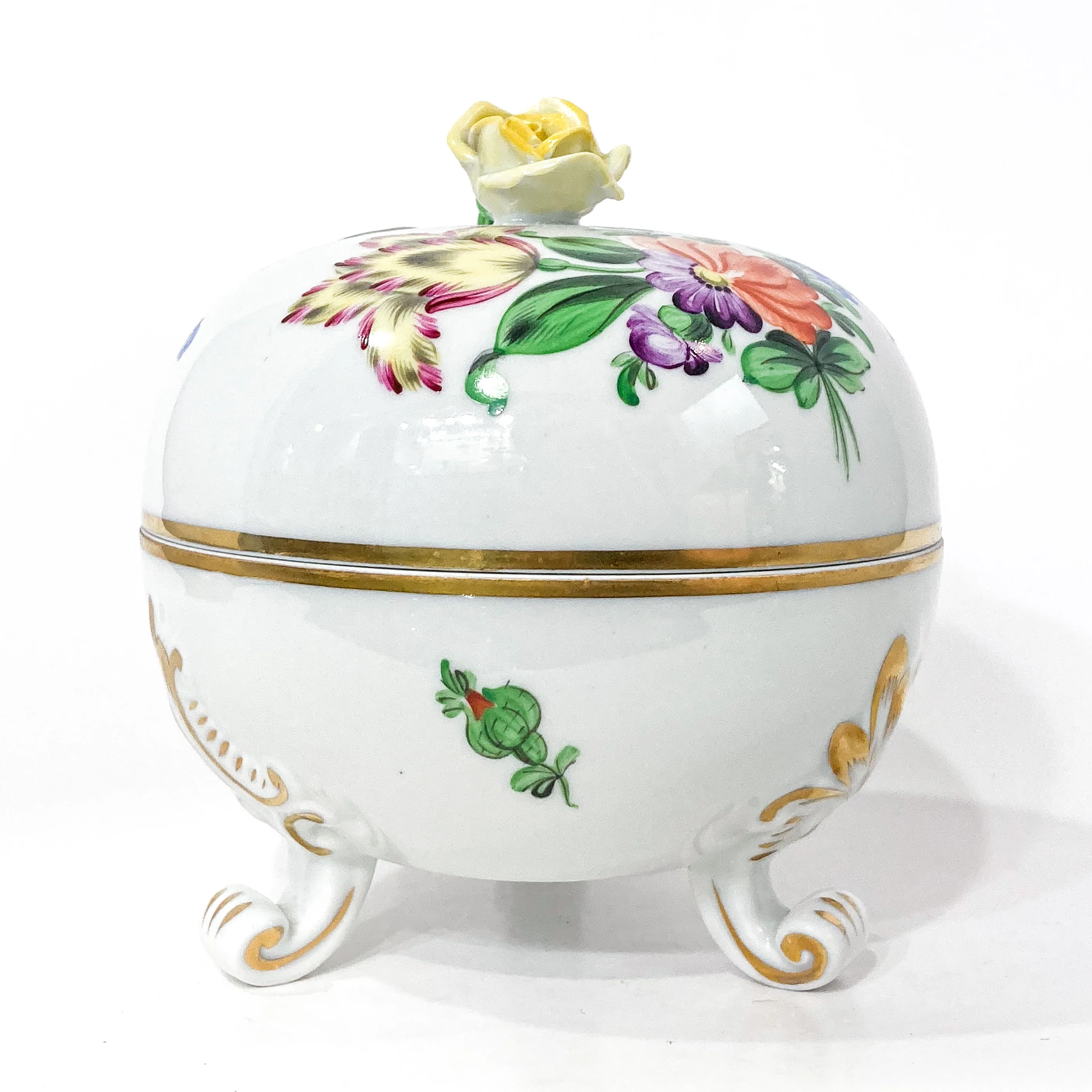 20th Century Herend Hungary Hand Painted Porcelain Yellow Rose Trinket Box - Image 13