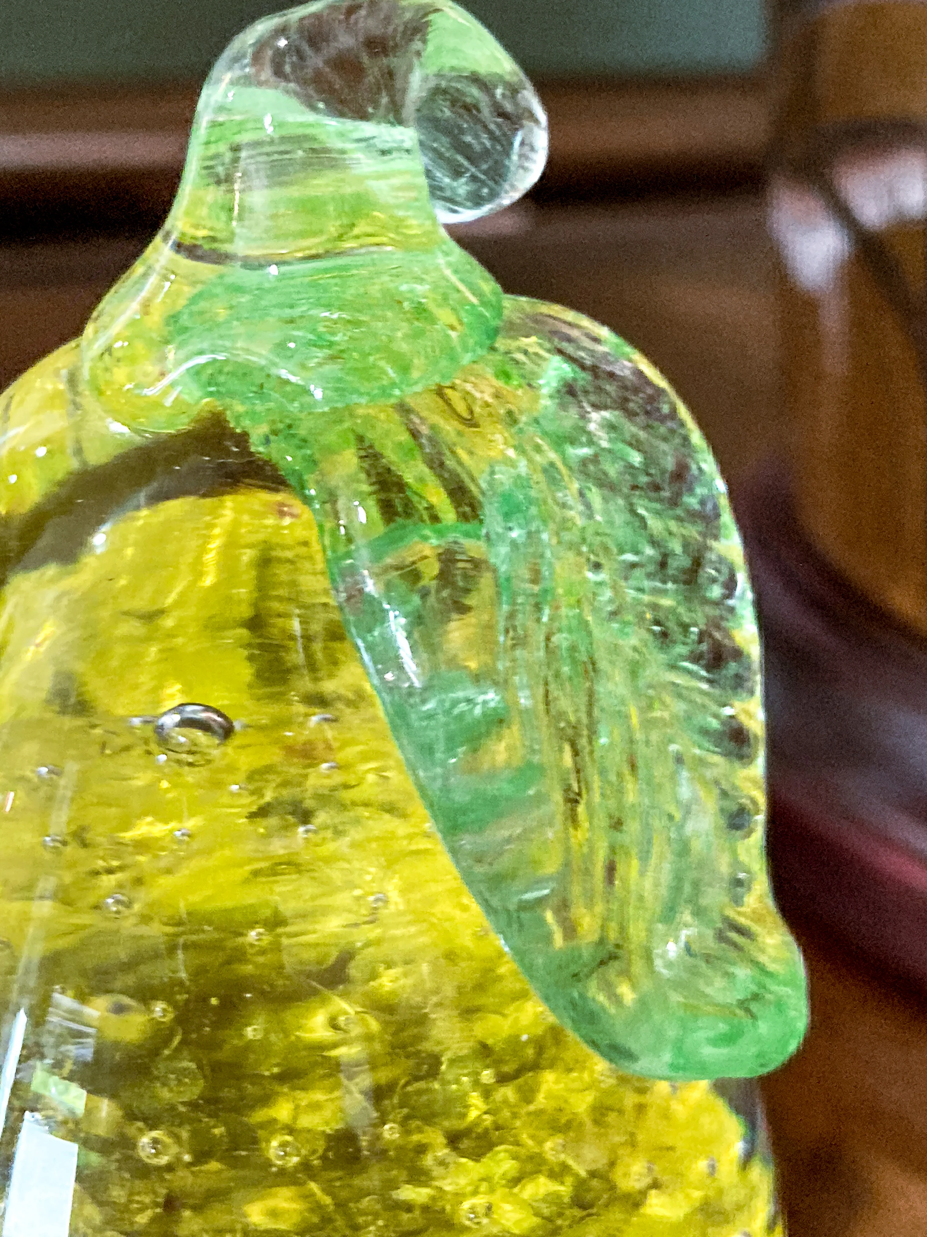 Colorful Unsigned Blown Bubble Glass Yellow Pear Fruit Paperweight - Image 7