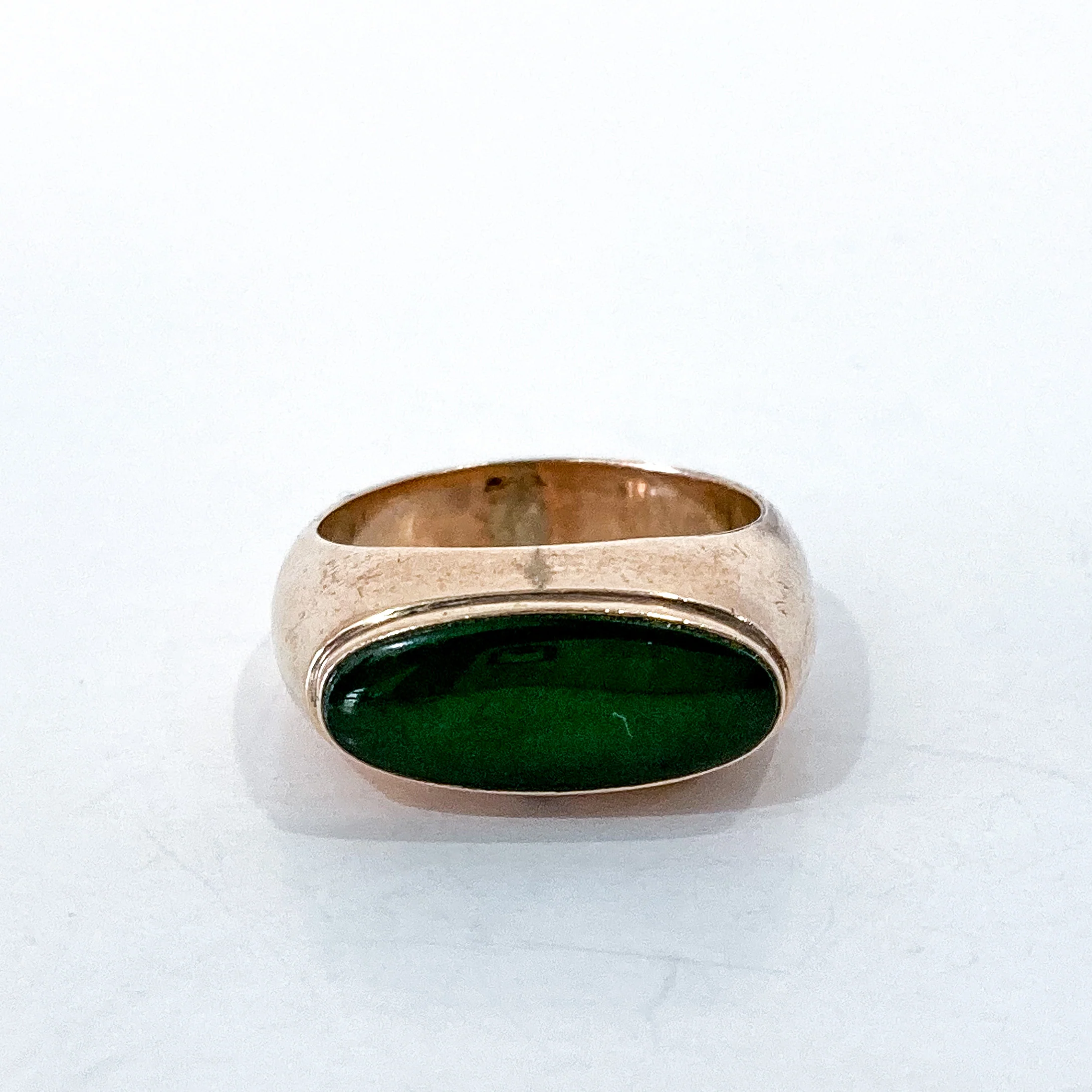 Timeless Vintage 14K Yellow Gold Oval Green Jade MCM Mod Ring - Image 16