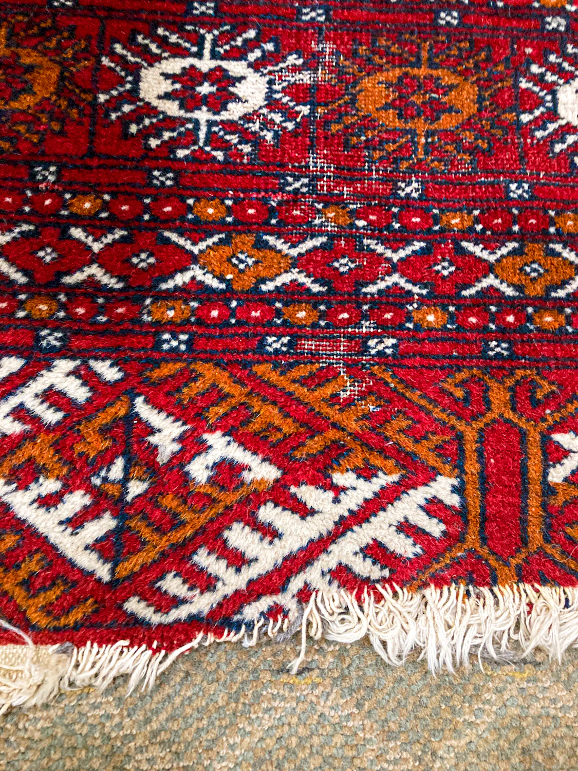 Vintage 1960s Red Orange Pakistan Hand Woven Wool 8x5 ft Area Rug - Image 10