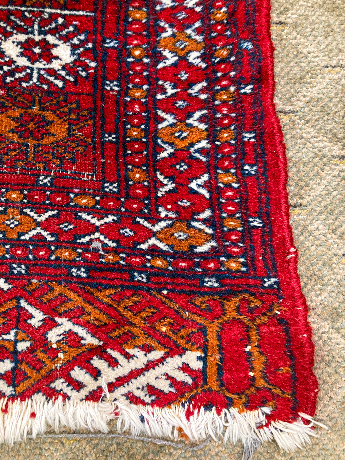 Vintage 1960s Red Orange Pakistan Hand Woven Wool 8x5 ft Area Rug - Image 11