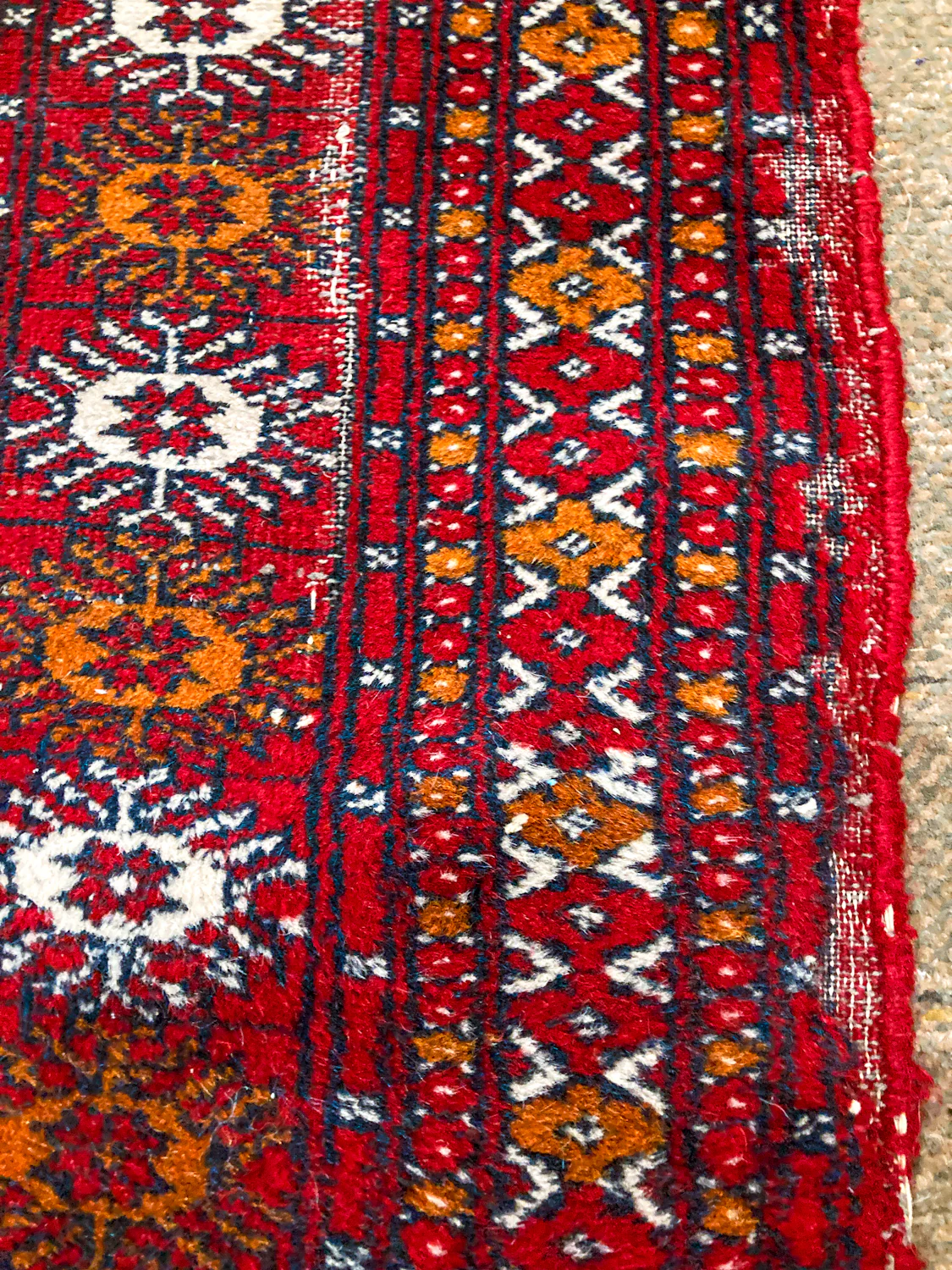 Vintage 1960s Red Orange Pakistan Hand Woven Wool 8x5 ft Area Rug - Image 12