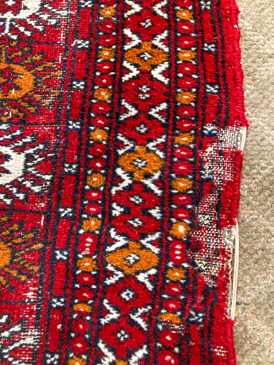 Vintage 1960s Red Orange Pakistan Hand Woven Wool 8x5 ft Area Rug - Image 13