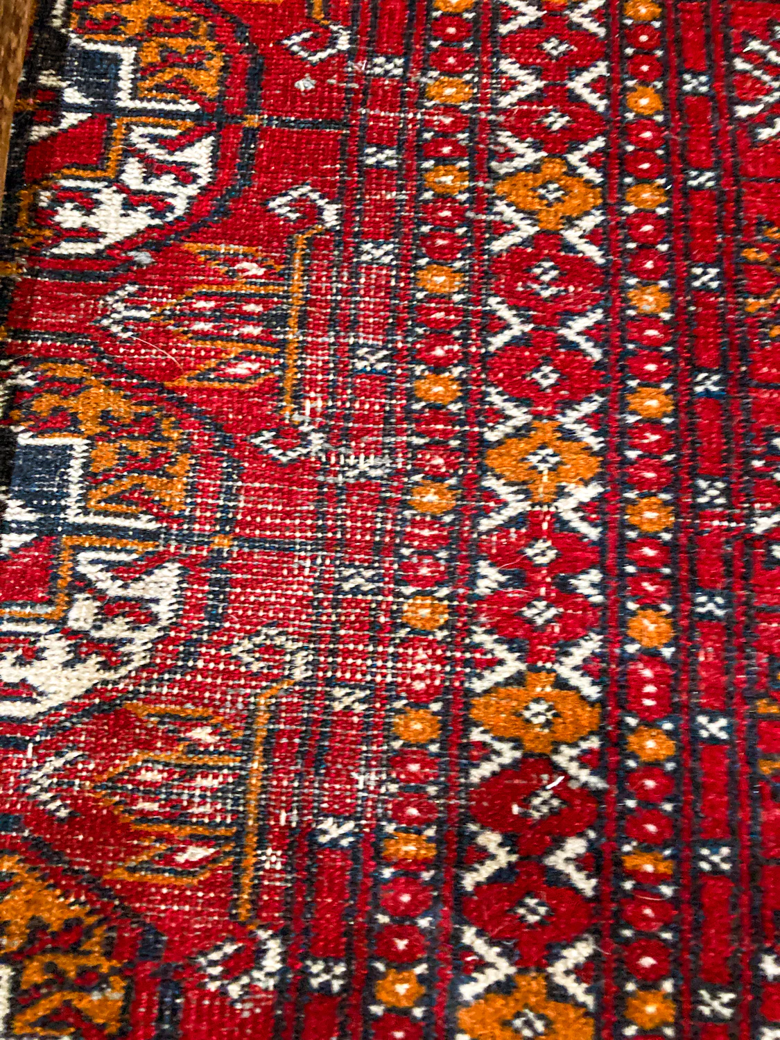 Vintage 1960s Red Orange Pakistan Hand Woven Wool 8x5 ft Area Rug - Image 14