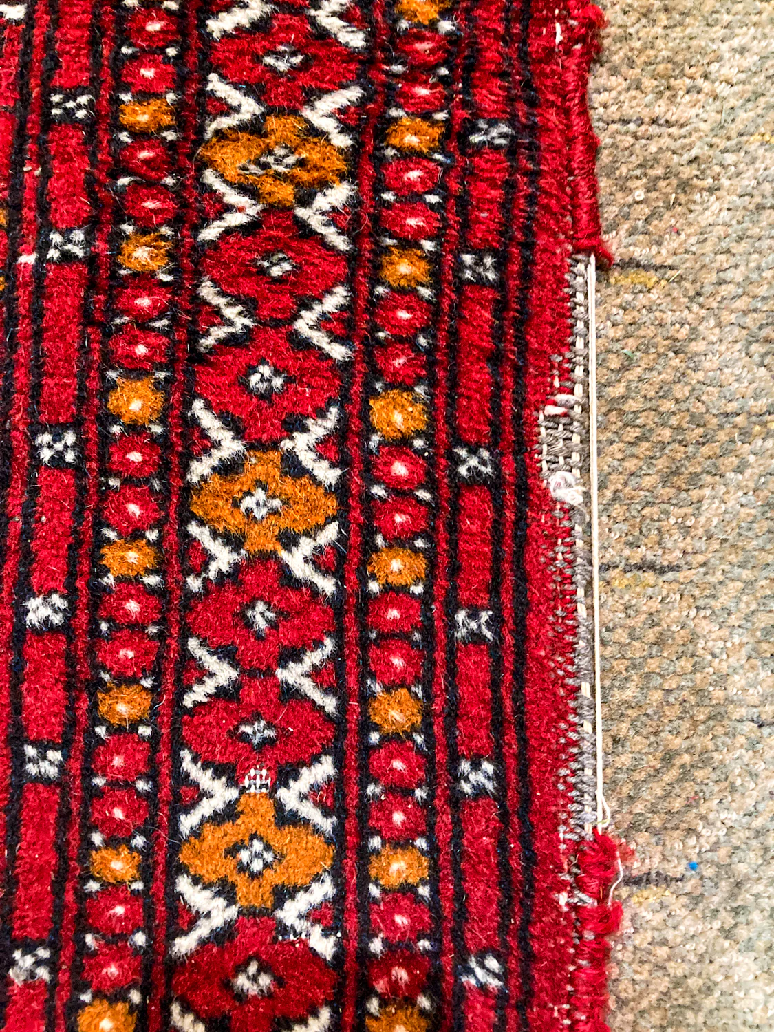 Vintage 1960s Red Orange Pakistan Hand Woven Wool 8x5 ft Area Rug - Image 15