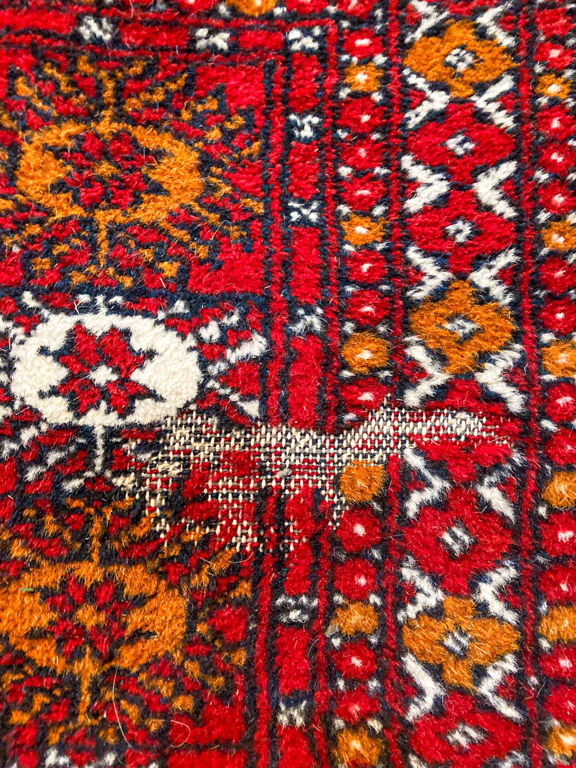 Vintage 1960s Red Orange Pakistan Hand Woven Wool 8x5 ft Area Rug - Image 16