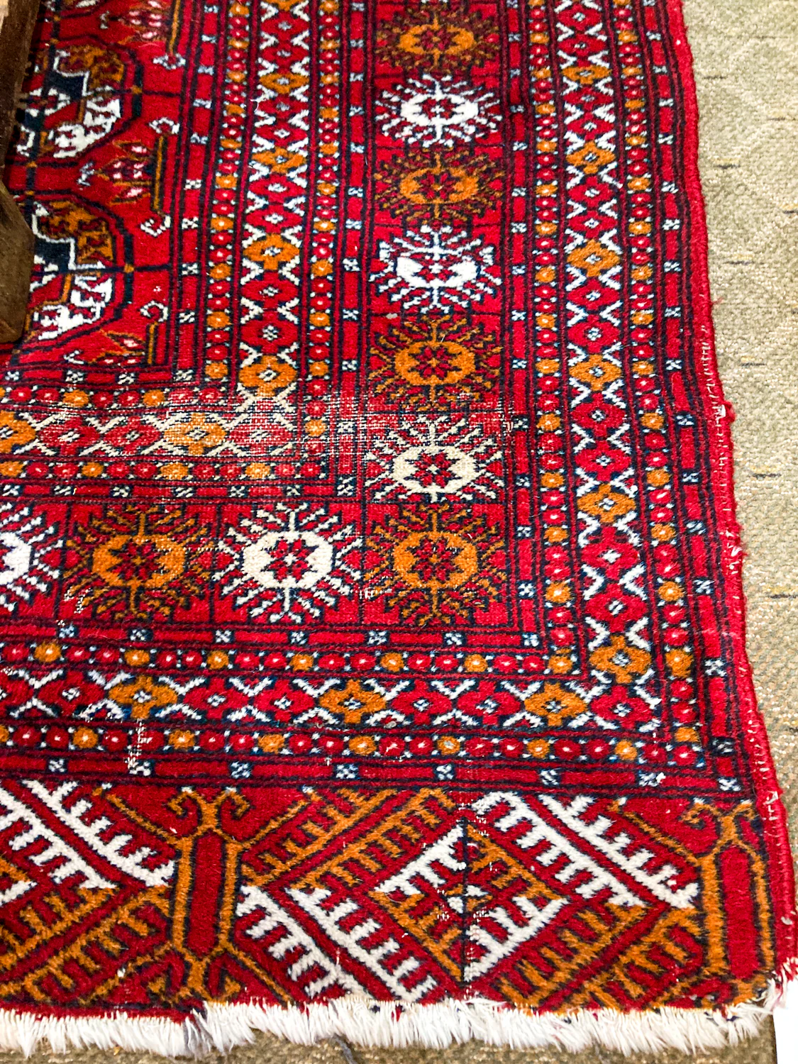 Vintage 1960s Red Orange Pakistan Hand Woven Wool 8x5 ft Area Rug - Image 17