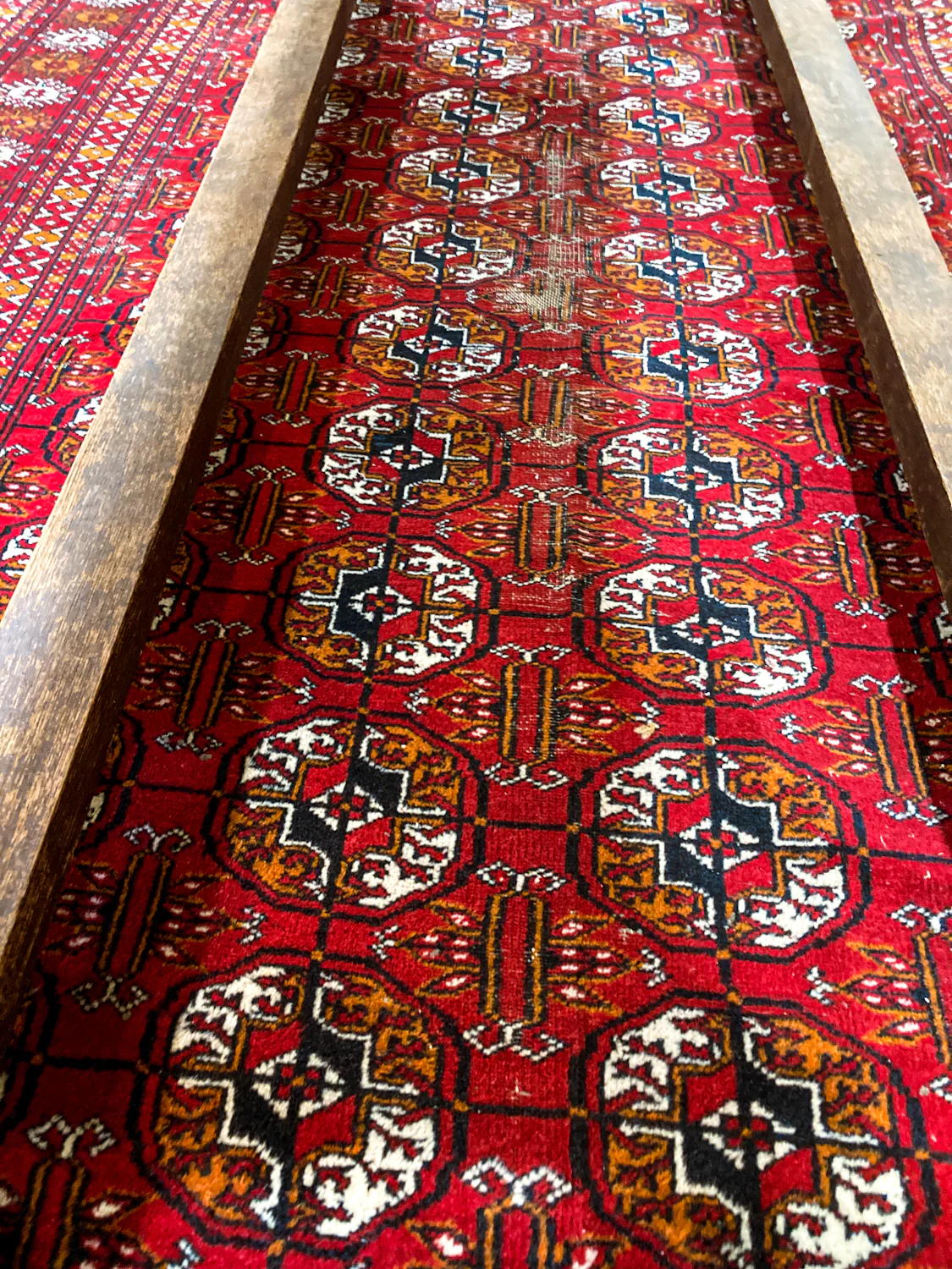 Vintage 1960s Red Orange Pakistan Hand Woven Wool 8x5 ft Area Rug - Image 18
