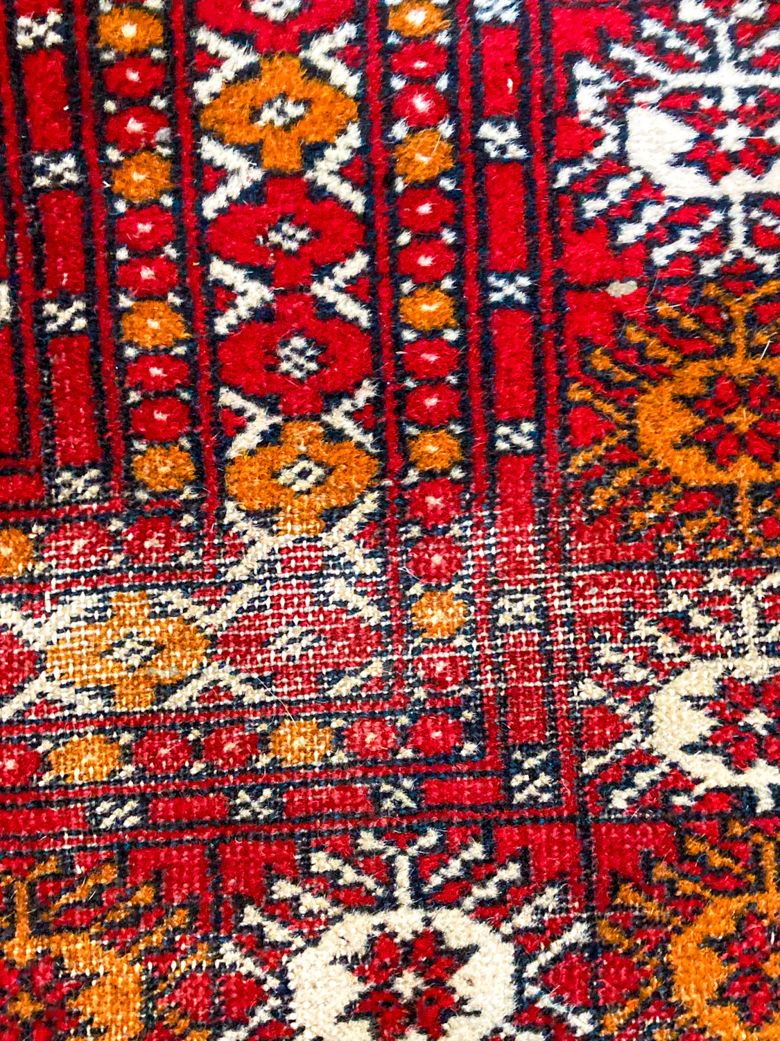 Vintage 1960s Red Orange Pakistan Hand Woven Wool 8x5 ft Area Rug - Image 19