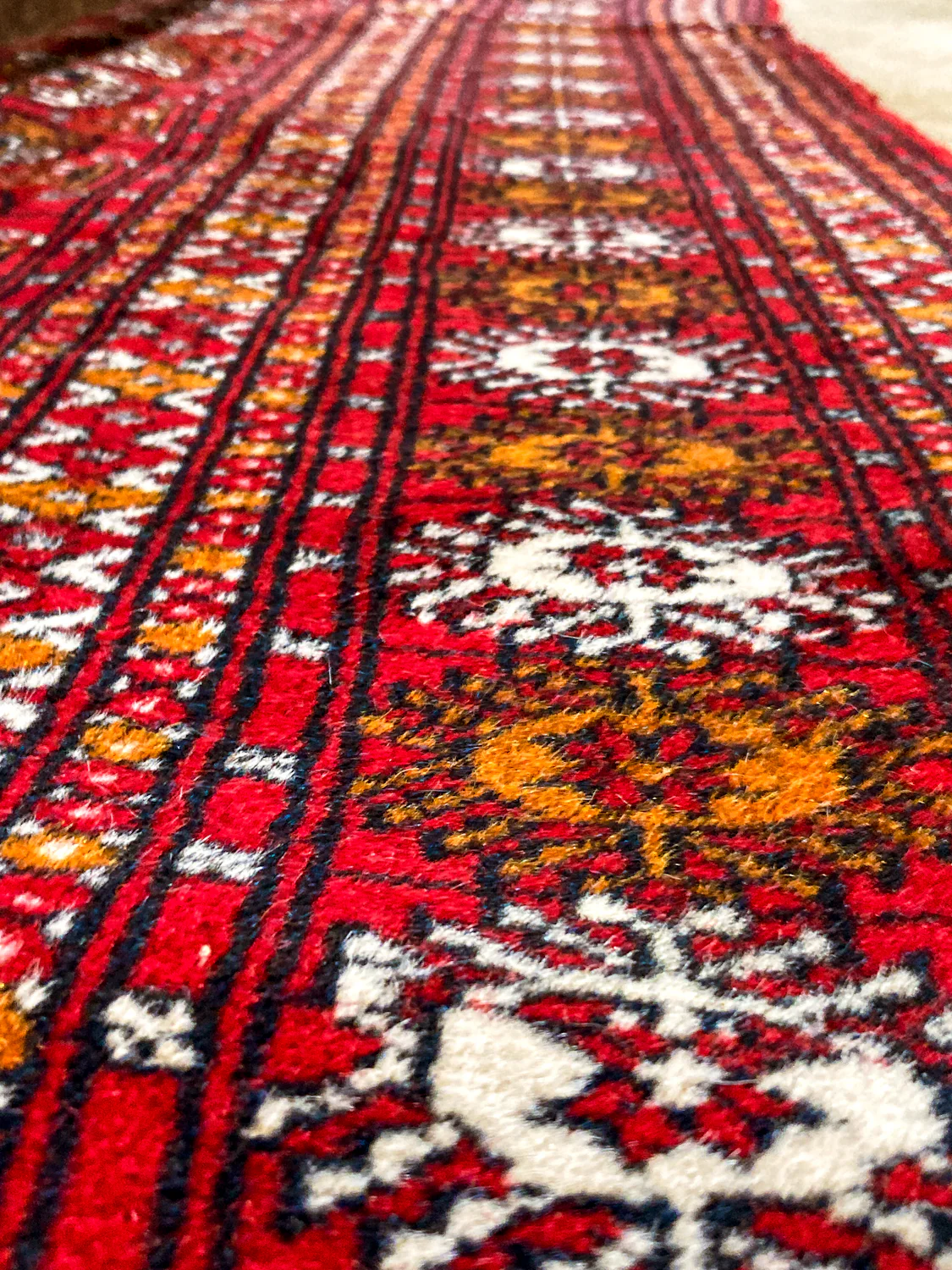 Vintage 1960s Red Orange Pakistan Hand Woven Wool 8x5 ft Area Rug - Image 20