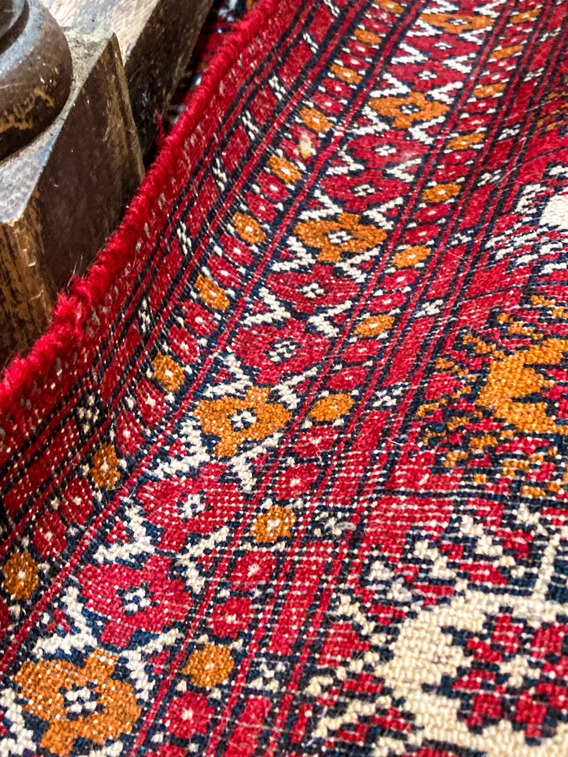 Vintage 1960s Red Orange Pakistan Hand Woven Wool 8x5 ft Area Rug - Image 21
