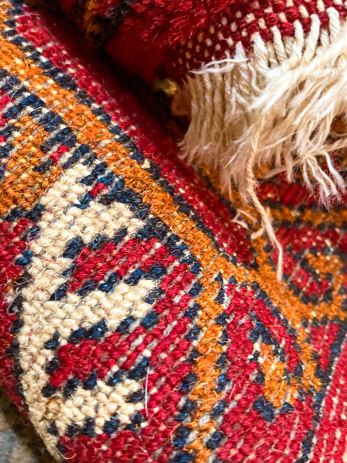 Vintage 1960s Red Orange Pakistan Hand Woven Wool 8x5 ft Area Rug - Image 23