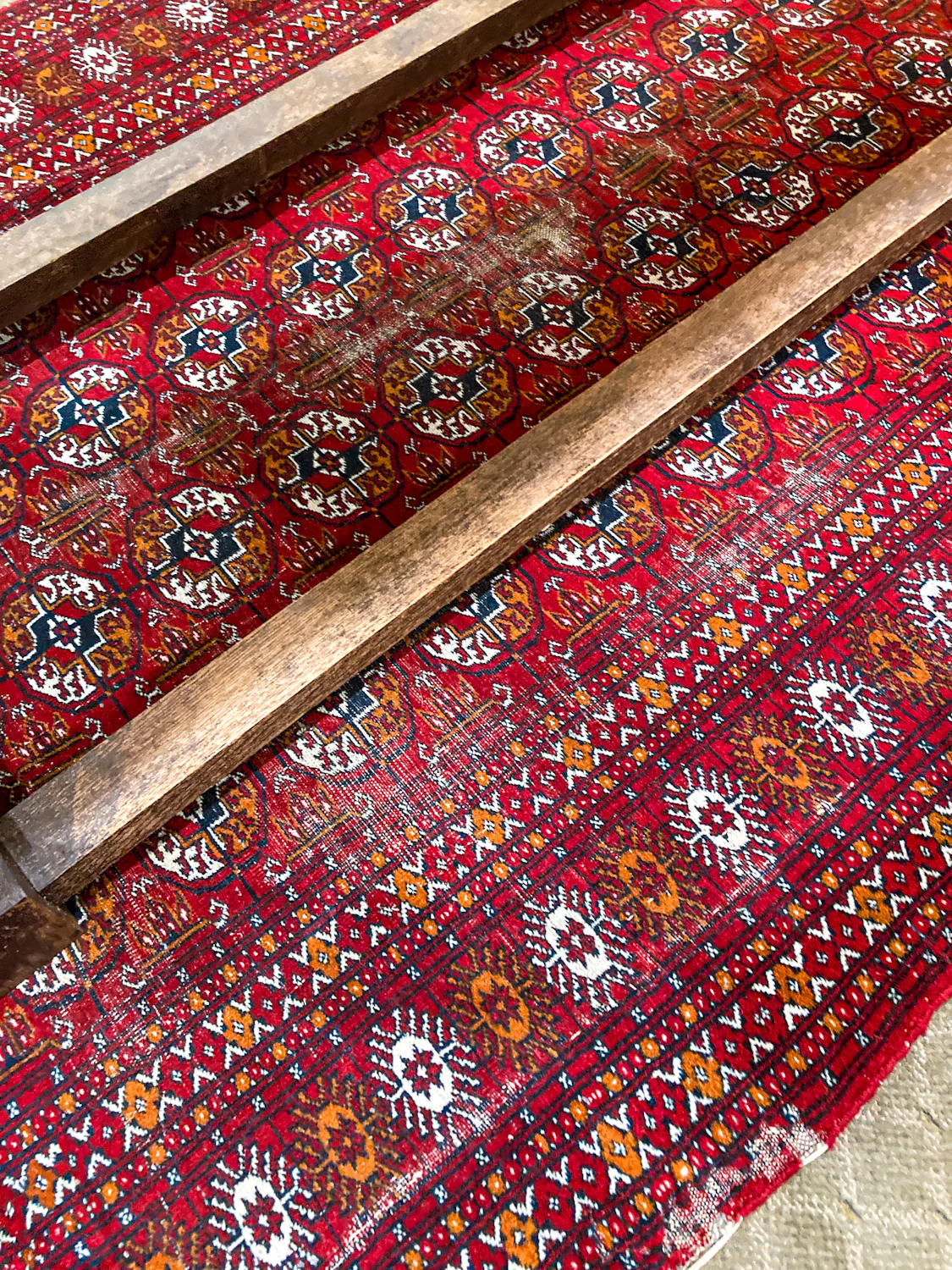 Vintage 1960s Red Orange Pakistan Hand Woven Wool 8x5 ft Area Rug - Image 25