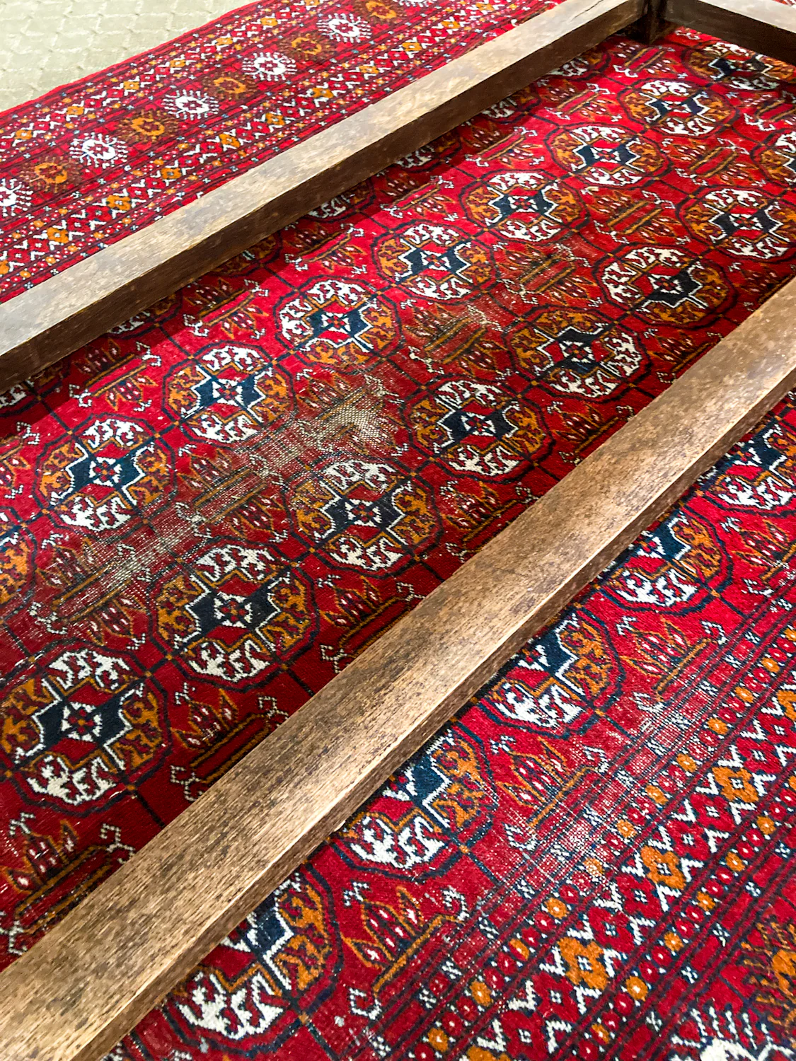 Vintage 1960s Red Orange Pakistan Hand Woven Wool 8x5 ft Area Rug - Image 26