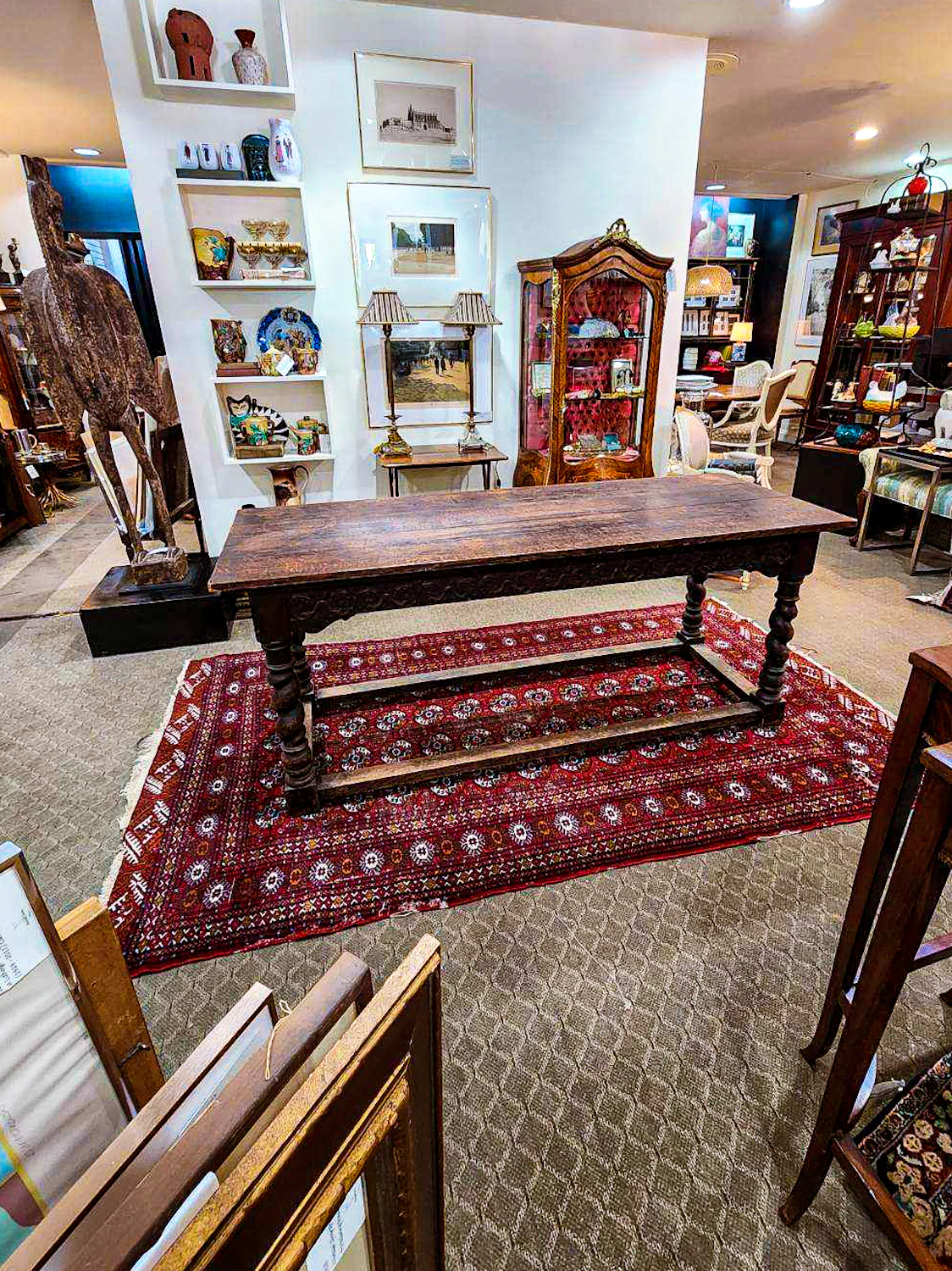 Vintage 1960s Red Orange Pakistan Hand Woven Wool 8x5 ft Area Rug - Image 3