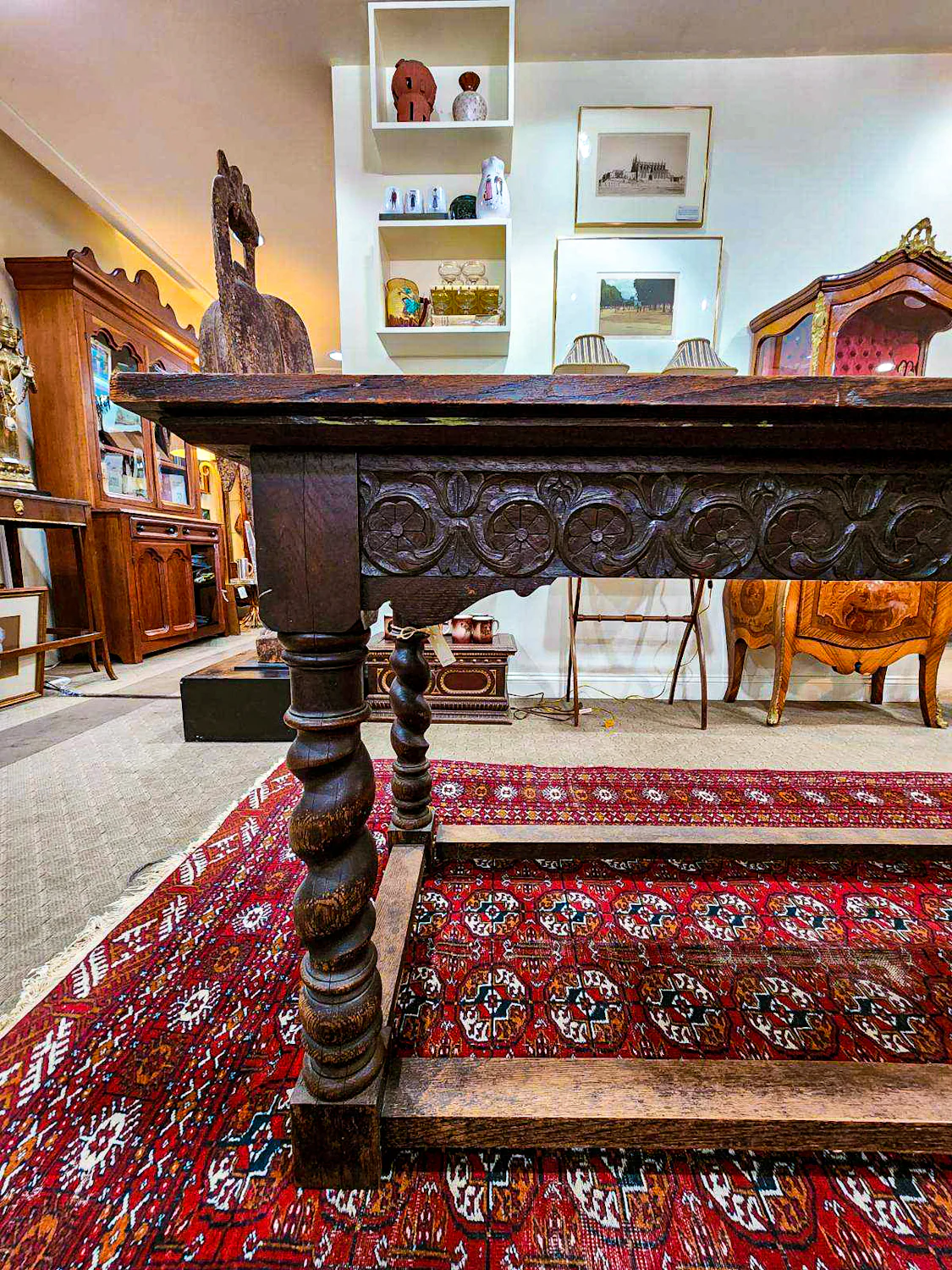 Vintage 1960s Red Orange Pakistan Hand Woven Wool 8x5 ft Area Rug - Image 4