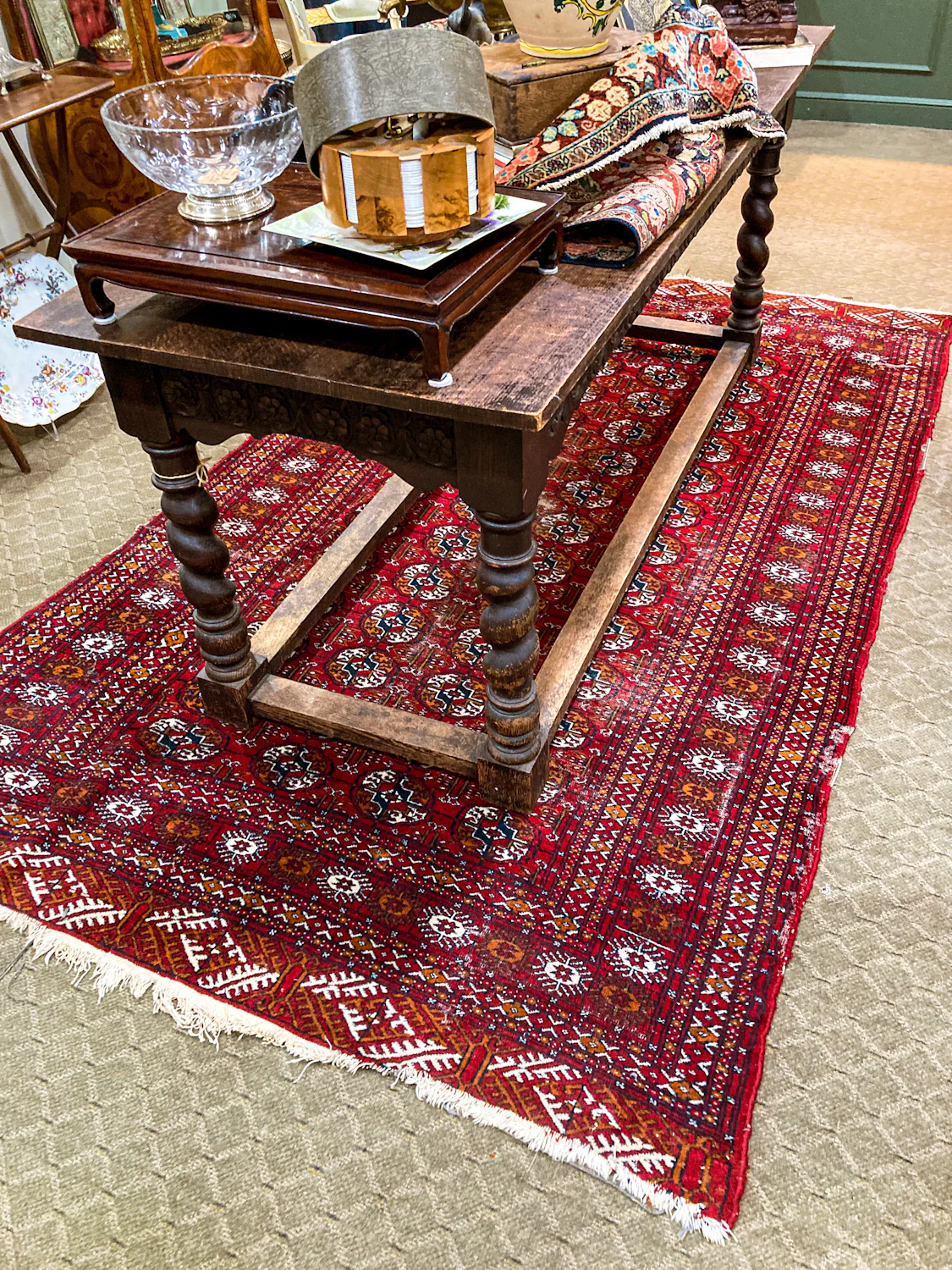 Vintage 1960s Red Orange Pakistan Hand Woven Wool 8x5 ft Area Rug - Image 5