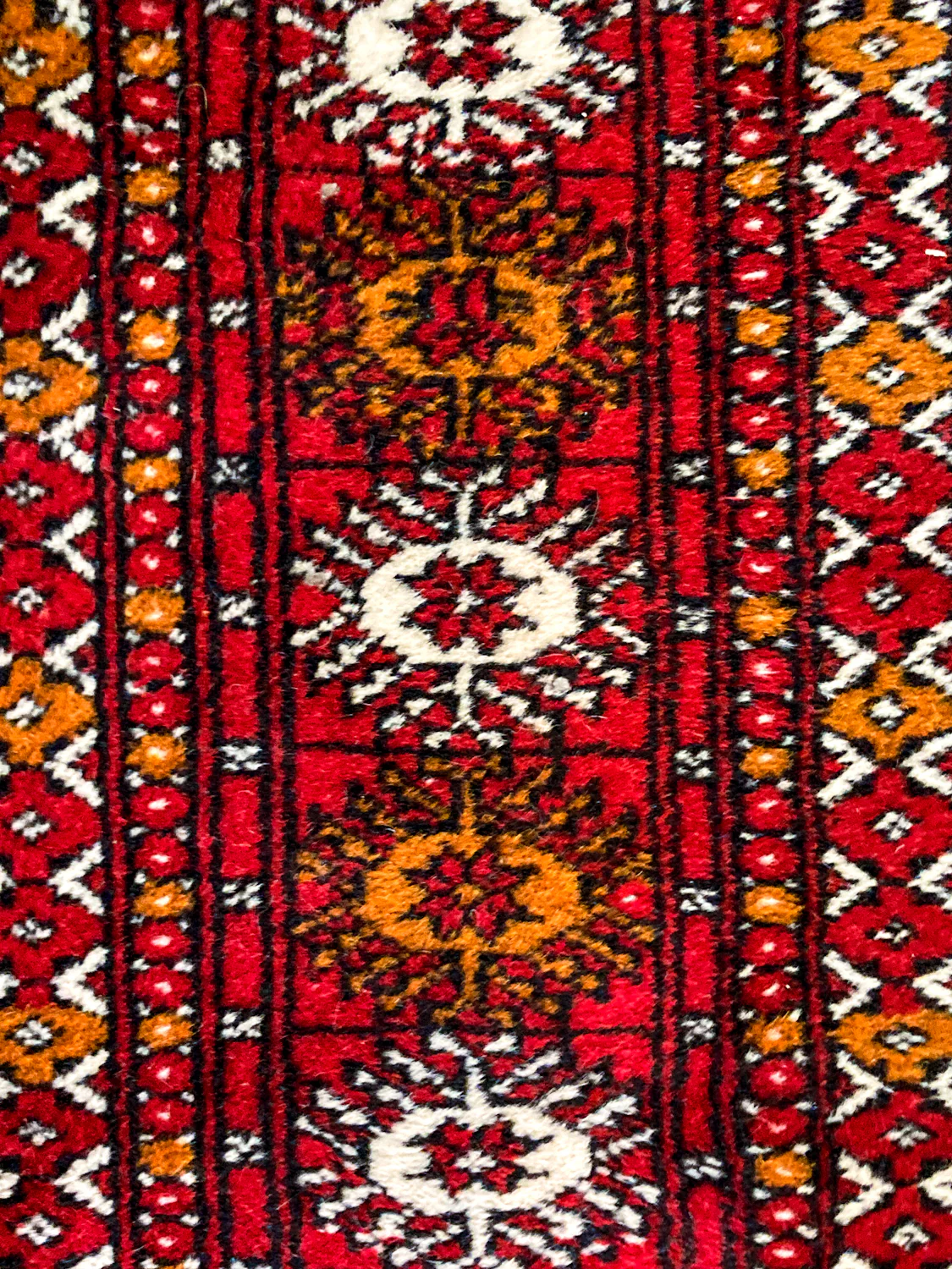 Vintage 1960s Red Orange Pakistan Hand Woven Wool 8x5 ft Area Rug - Image 7