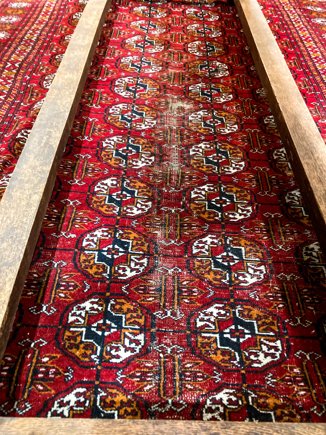 Vintage 1960s Red Orange Pakistan Hand Woven Wool 8x5 ft Area Rug - Image 9
