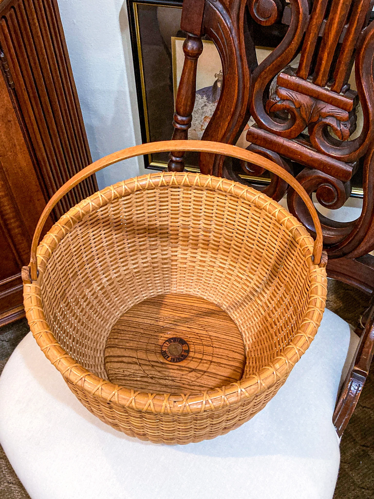 Vintage 1980s William Sevrens Lightship Penny Bottom Large Woven Basket - Image 8