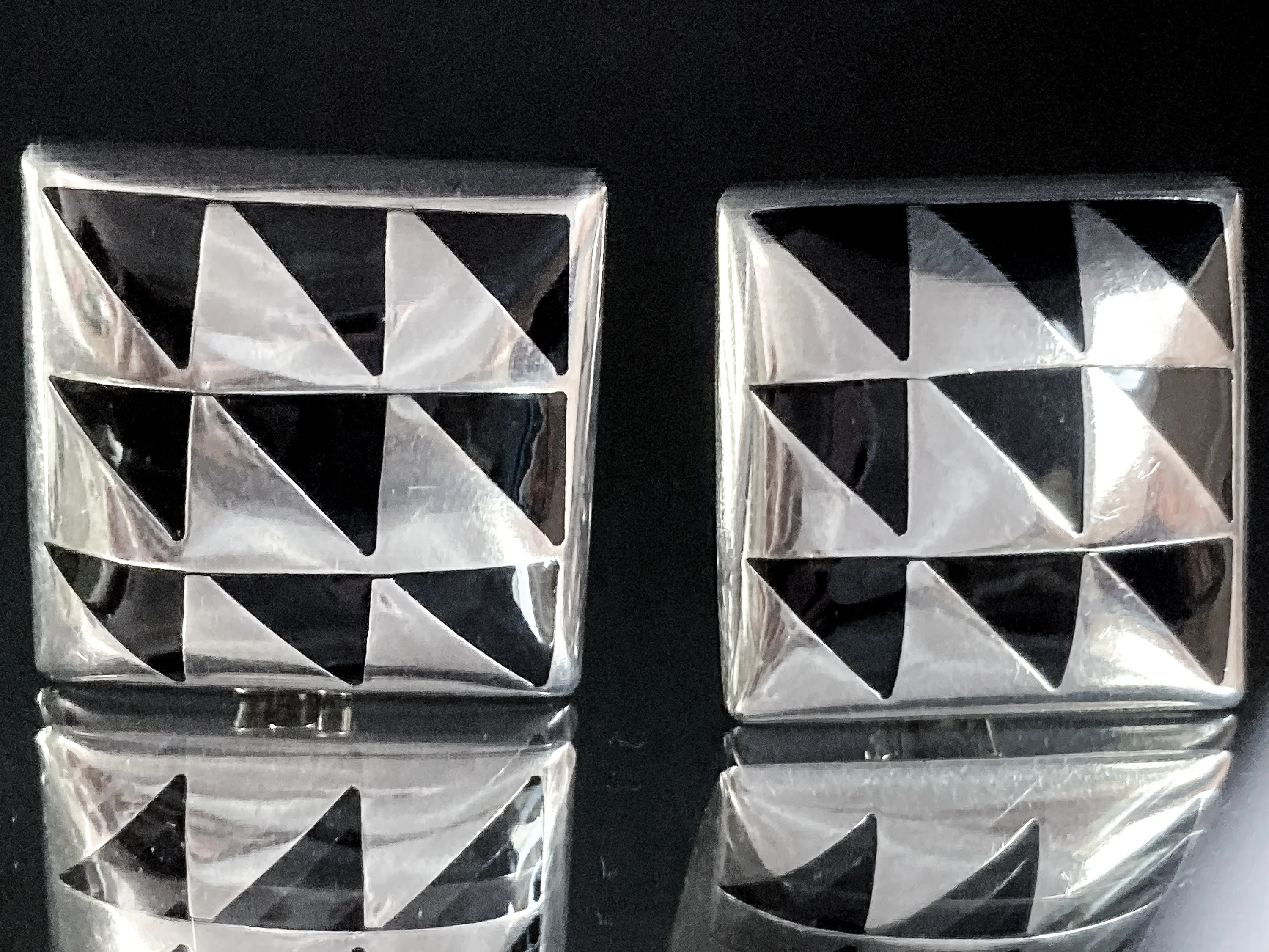 Vintage Abstract Contrast Black Sterling Silver Clip On Statement Earrings - Image 12