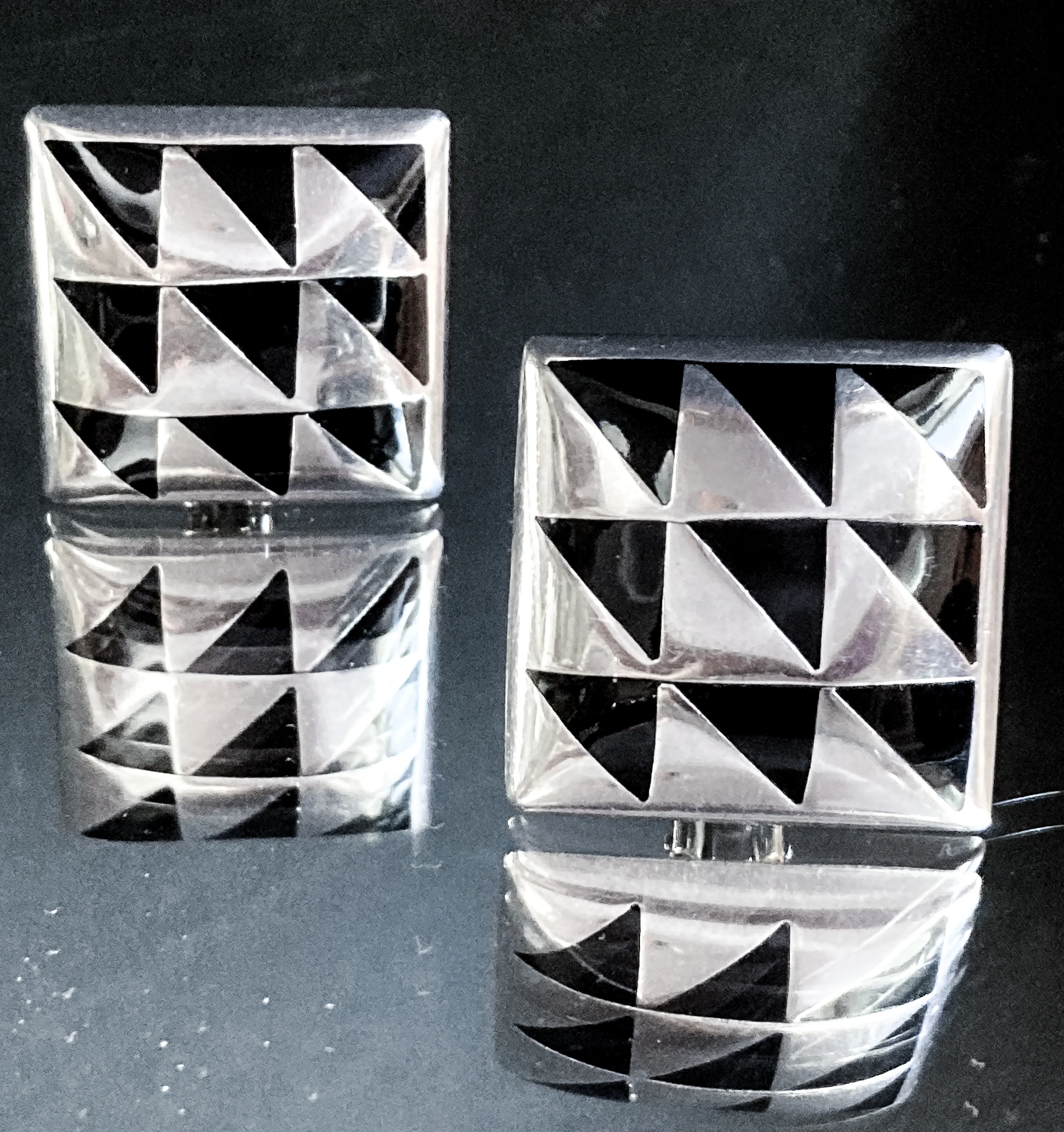 Vintage Abstract Contrast Black Sterling Silver Clip On Statement Earrings - Image 13