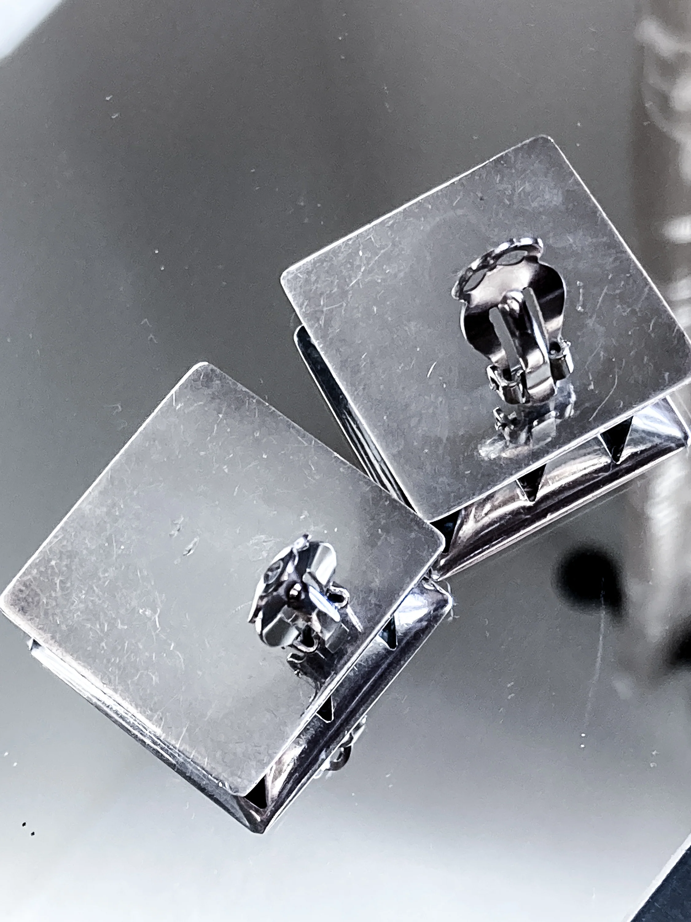 Vintage Abstract Contrast Black Sterling Silver Clip On Statement Earrings - Image 14