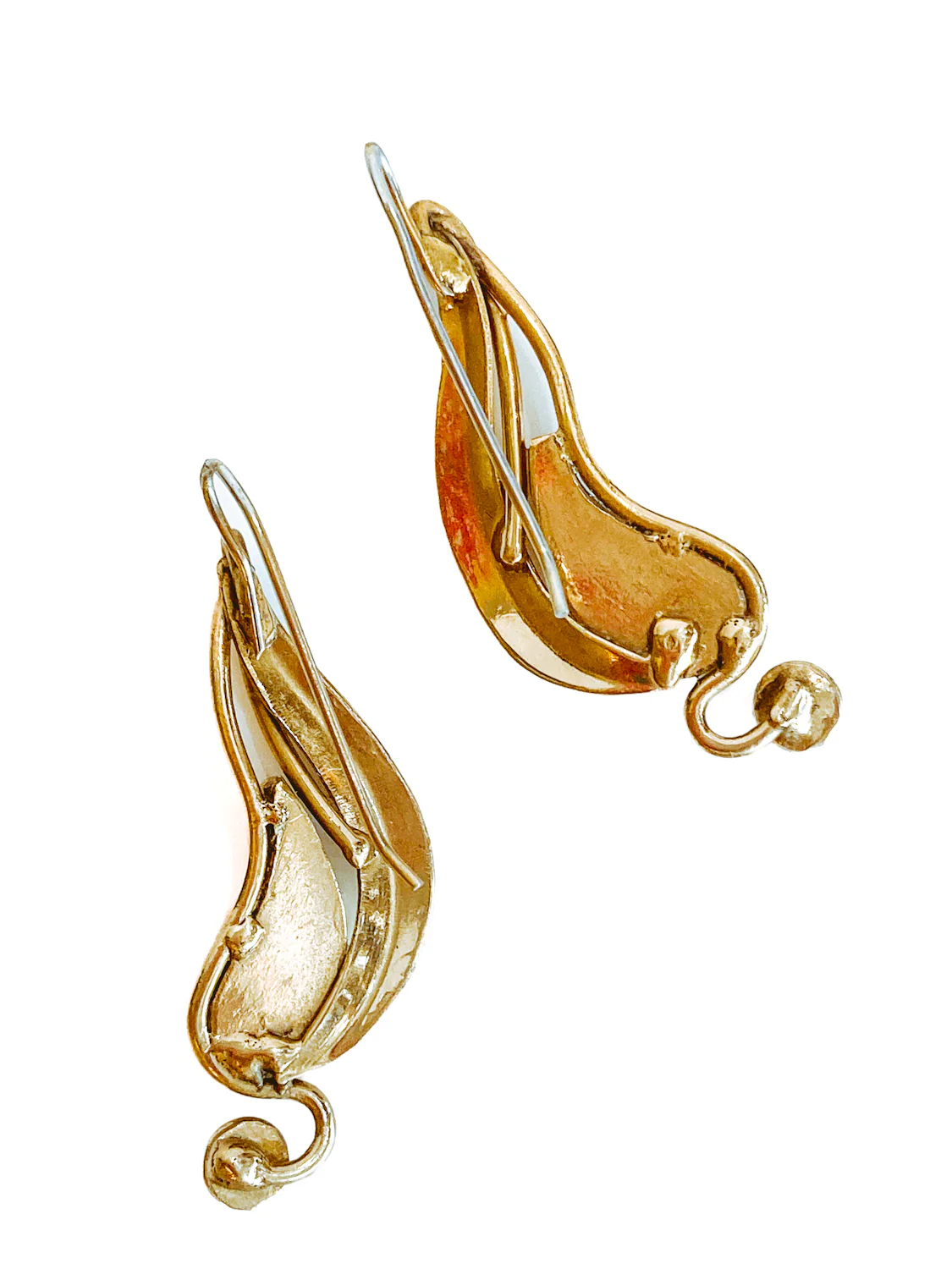 Vintage Abstract Gold Silver Tear Drop Green Blue Accent Drop Earrings - Image 17