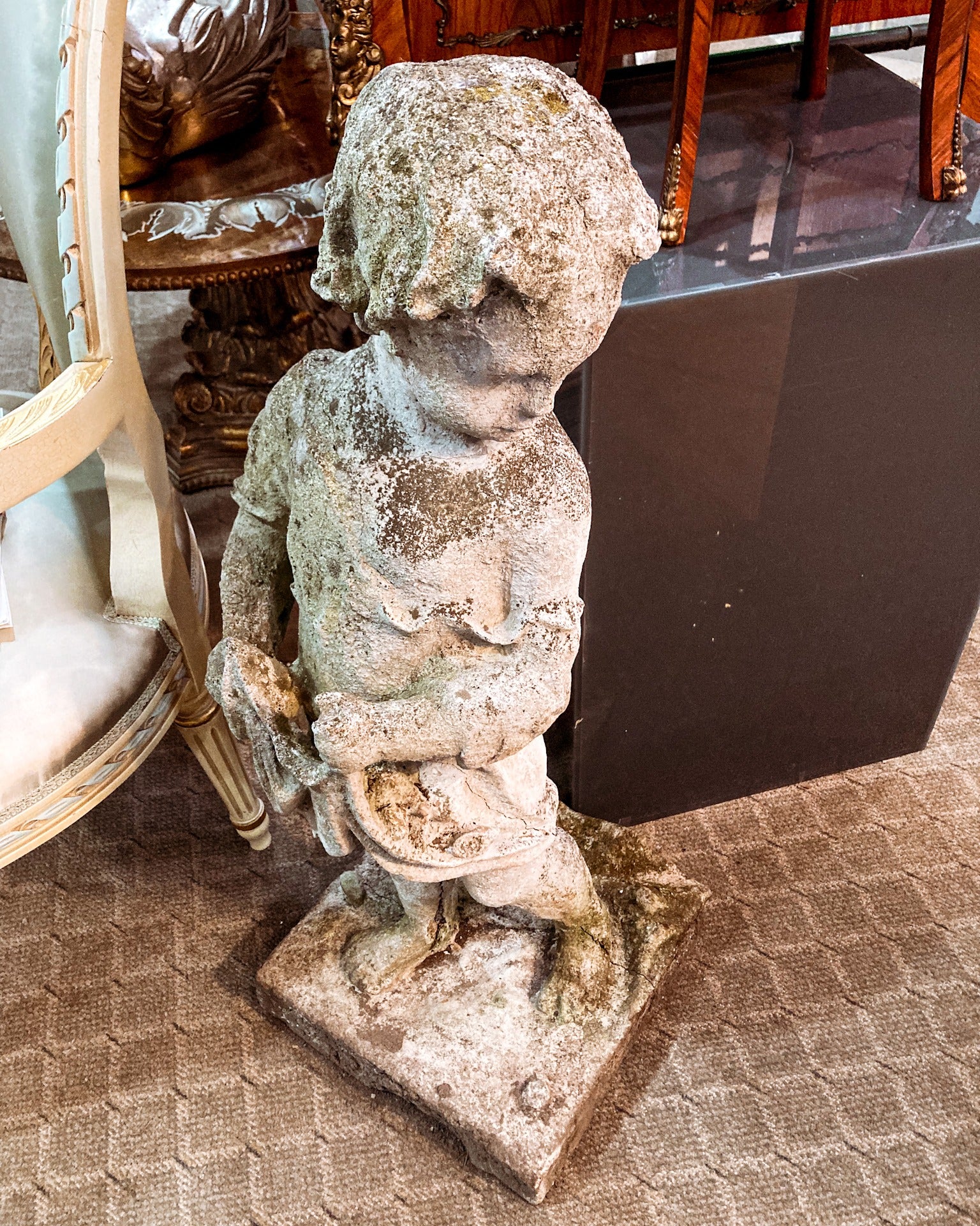 Vintage 1960s Barefoot Child Putti Outdoor Cast Stone Garden Sculpture Statue - Image 3