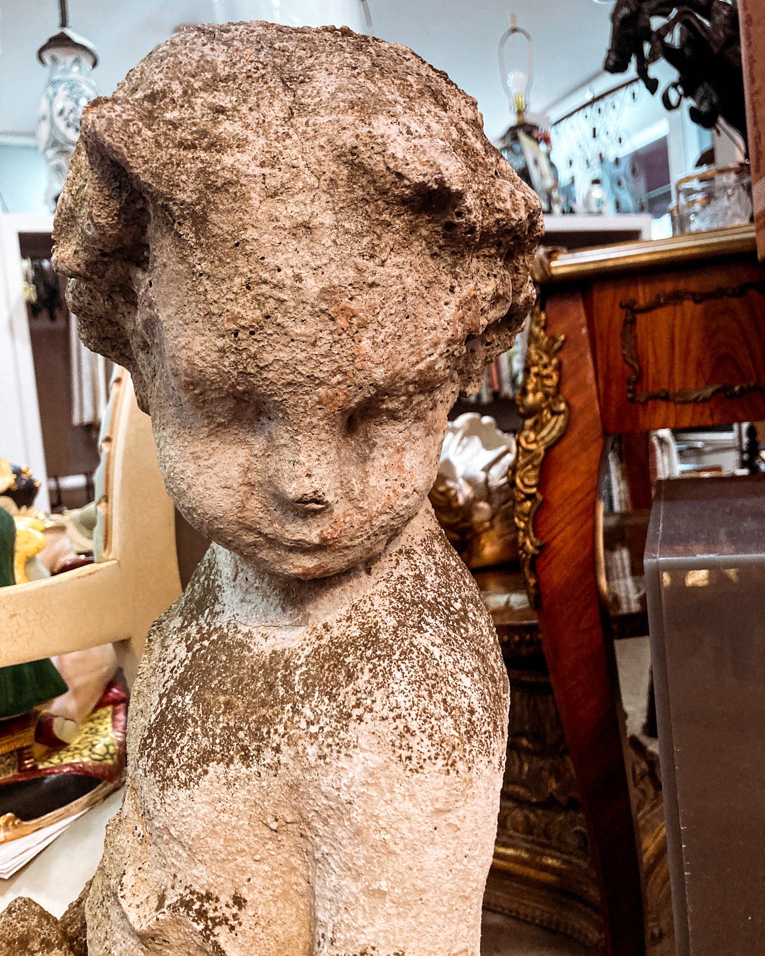 Vintage 1960s Barefoot Child Putti Outdoor Cast Stone Garden Sculpture Statue - Image 7