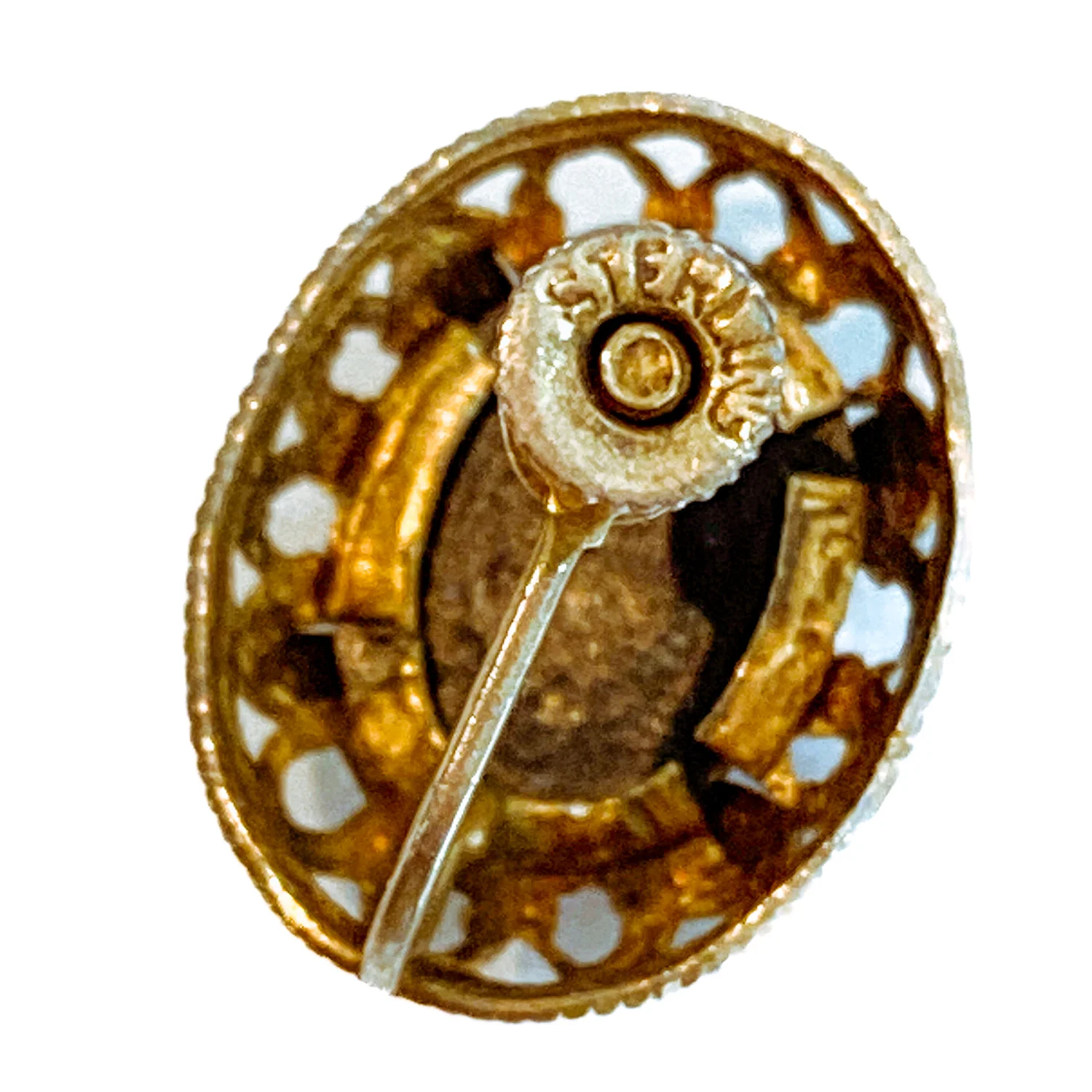 Vintage Black Cameo Filigree Gold-tone Sterling Silver Screwback Earrings - Image 13