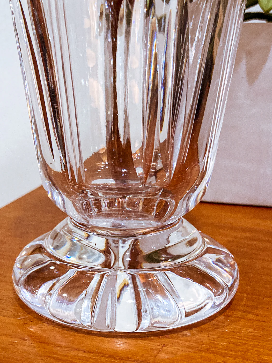 Vintage Clear Glass Etched Details Sculptural Stopper Decanter Barware - Image 11