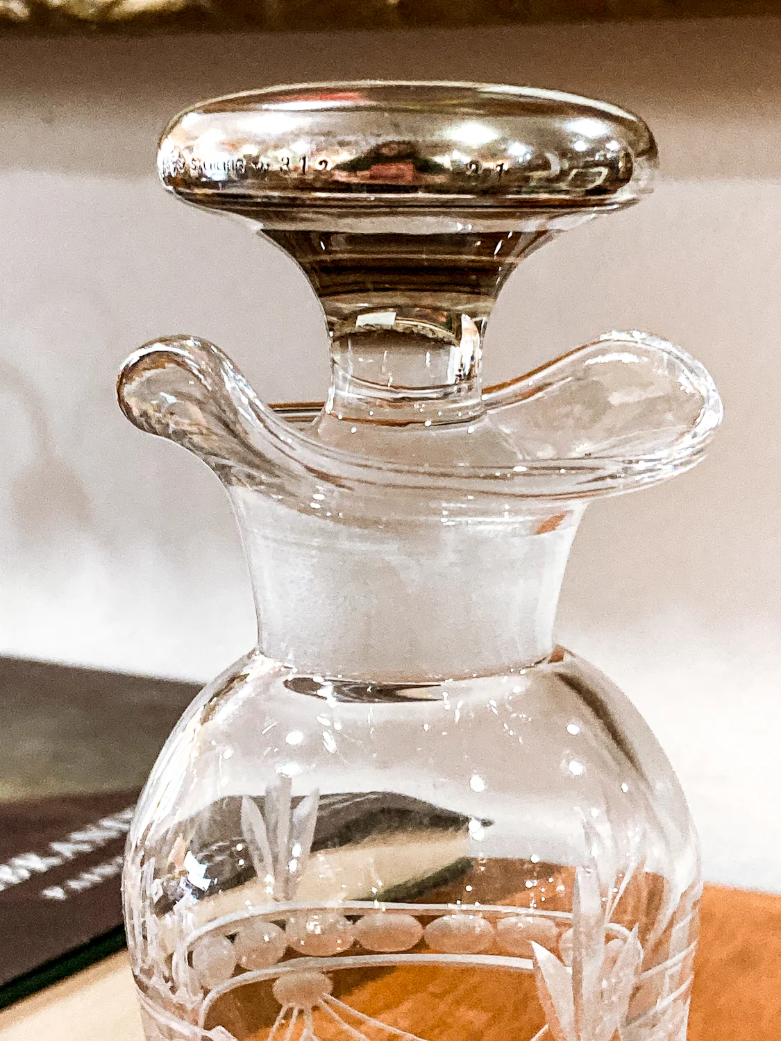 Vintage Cut Crystal Etched Sterling Silver Stopper Oil Vinegar Cruet Jar - Image 10