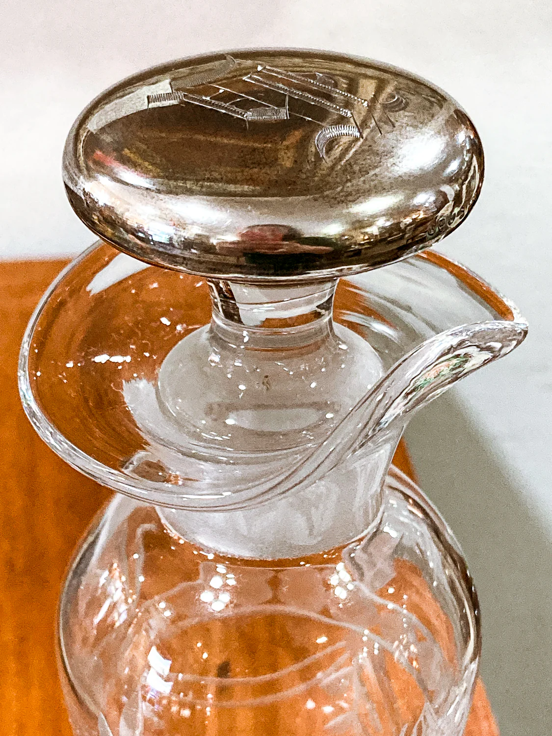 Vintage Cut Crystal Etched Sterling Silver Stopper Oil Vinegar Cruet Jar - Image 17