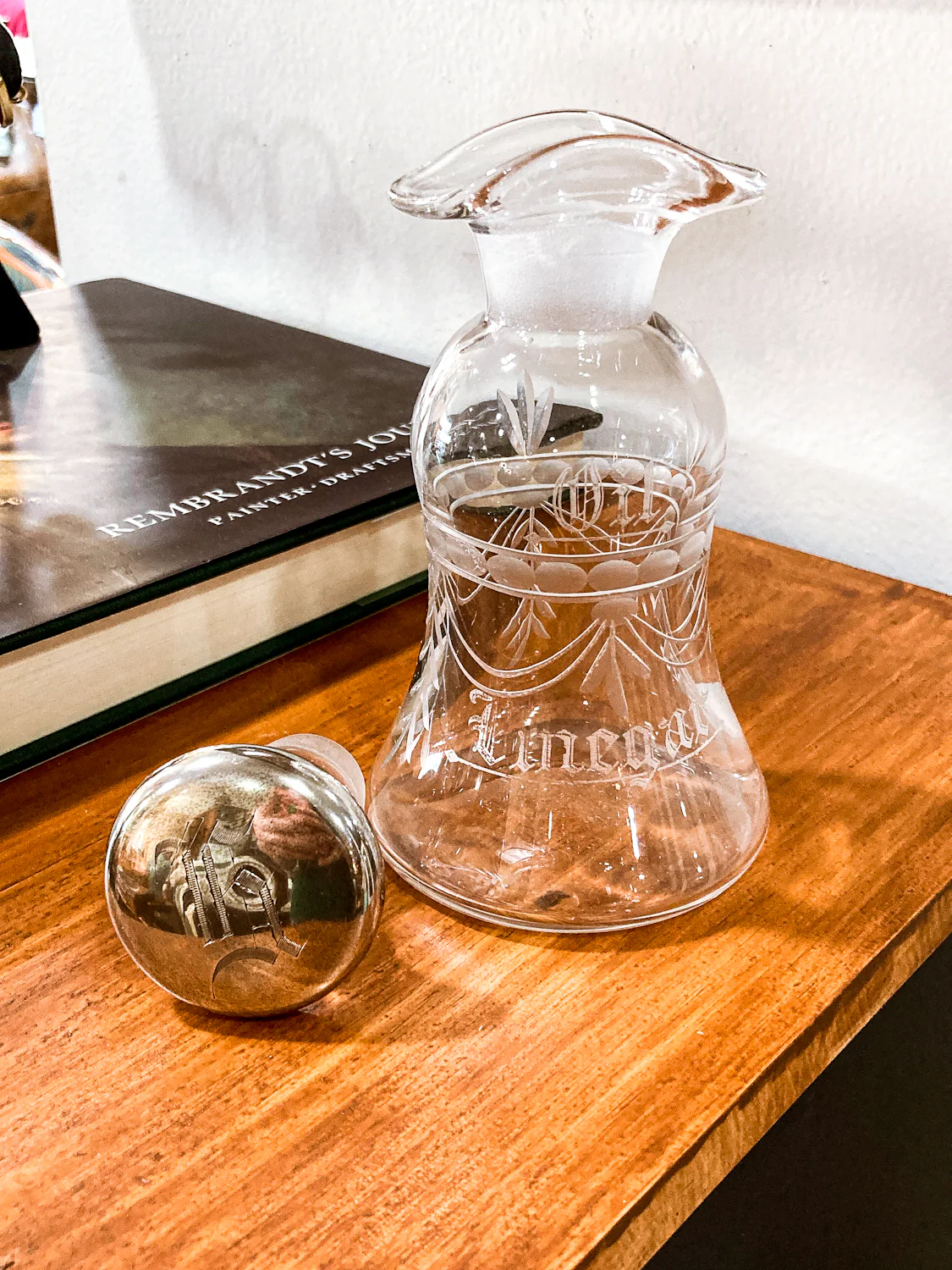 Vintage Cut Crystal Etched Sterling Silver Stopper Oil Vinegar Cruet Jar - Image 7