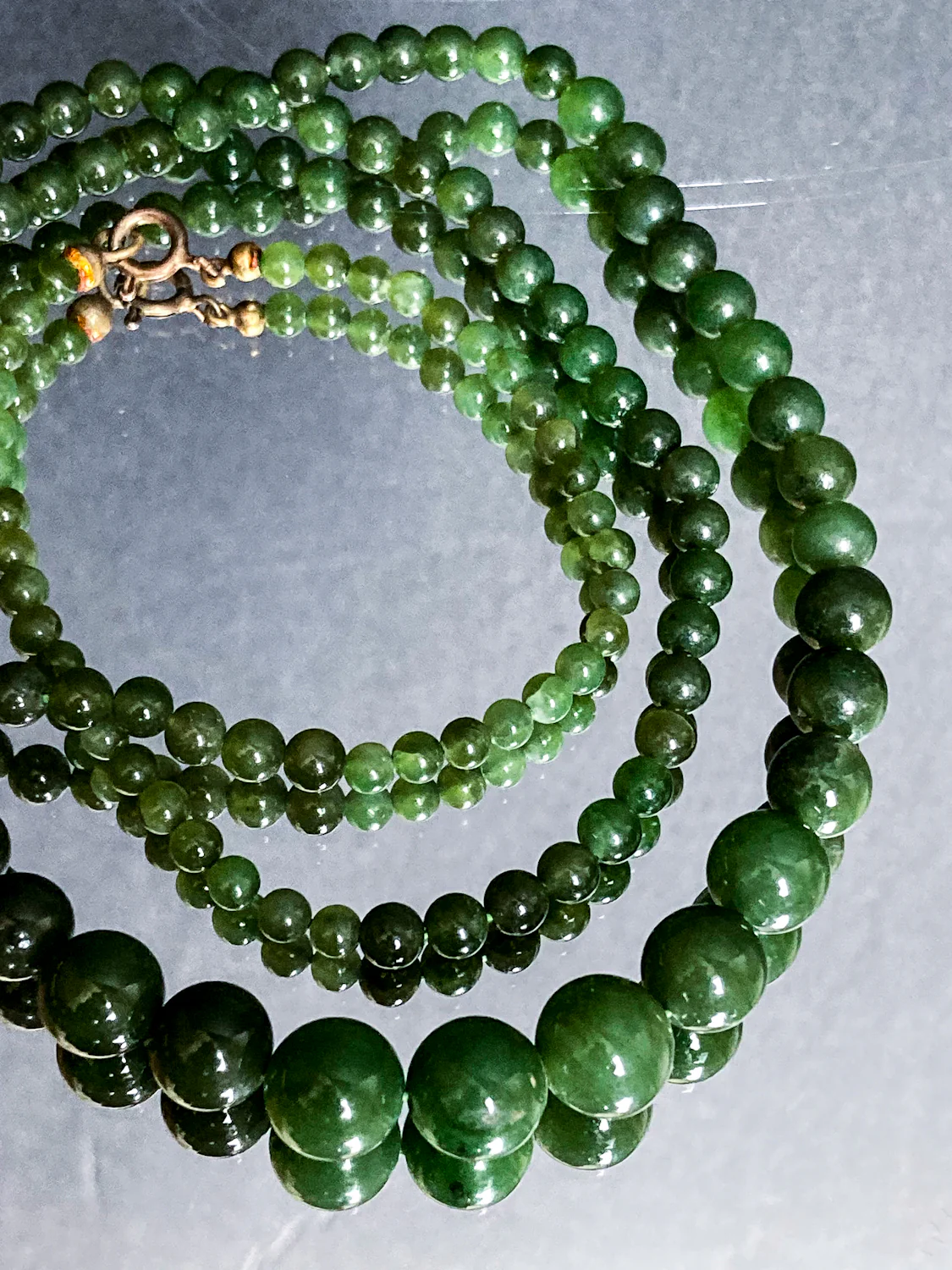 Vintage Graduated Green Nephrite Stone Bead Elongated Necklace - Image 10