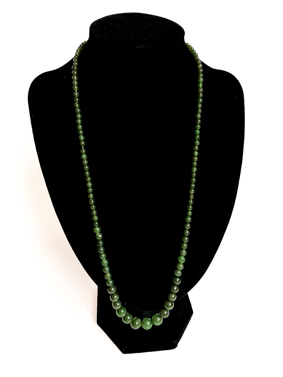 Vintage Graduated Green Nephrite Stone Bead Elongated Necklace - Image 6