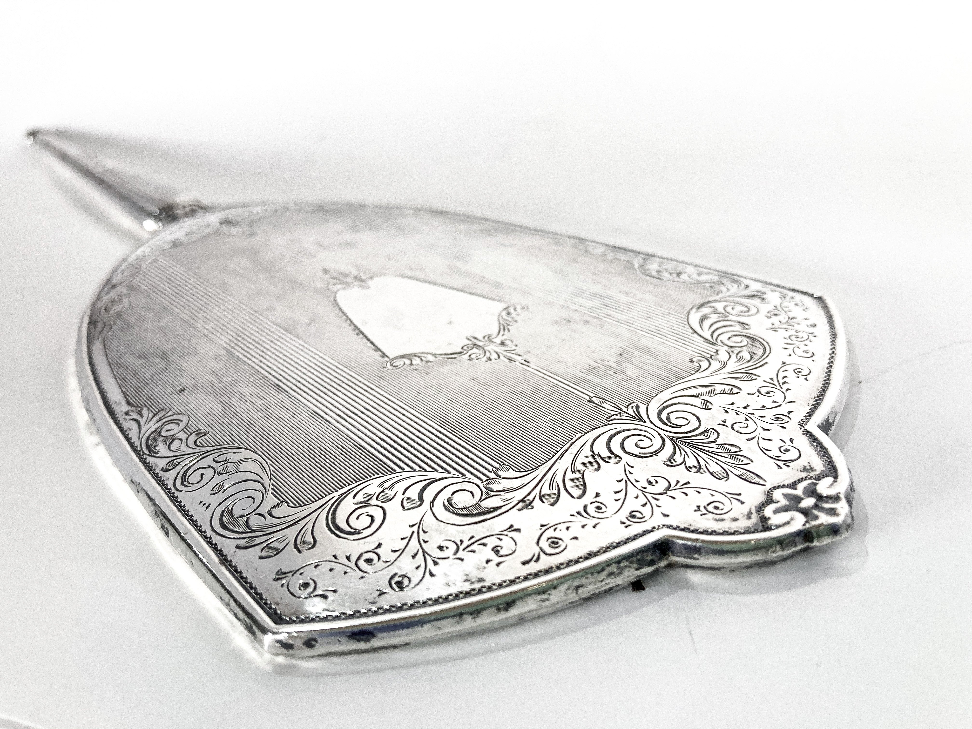 Vintage Engraved Sterling Silver Haddon Hall Elongated Vanity Hand Mirror - Image 10