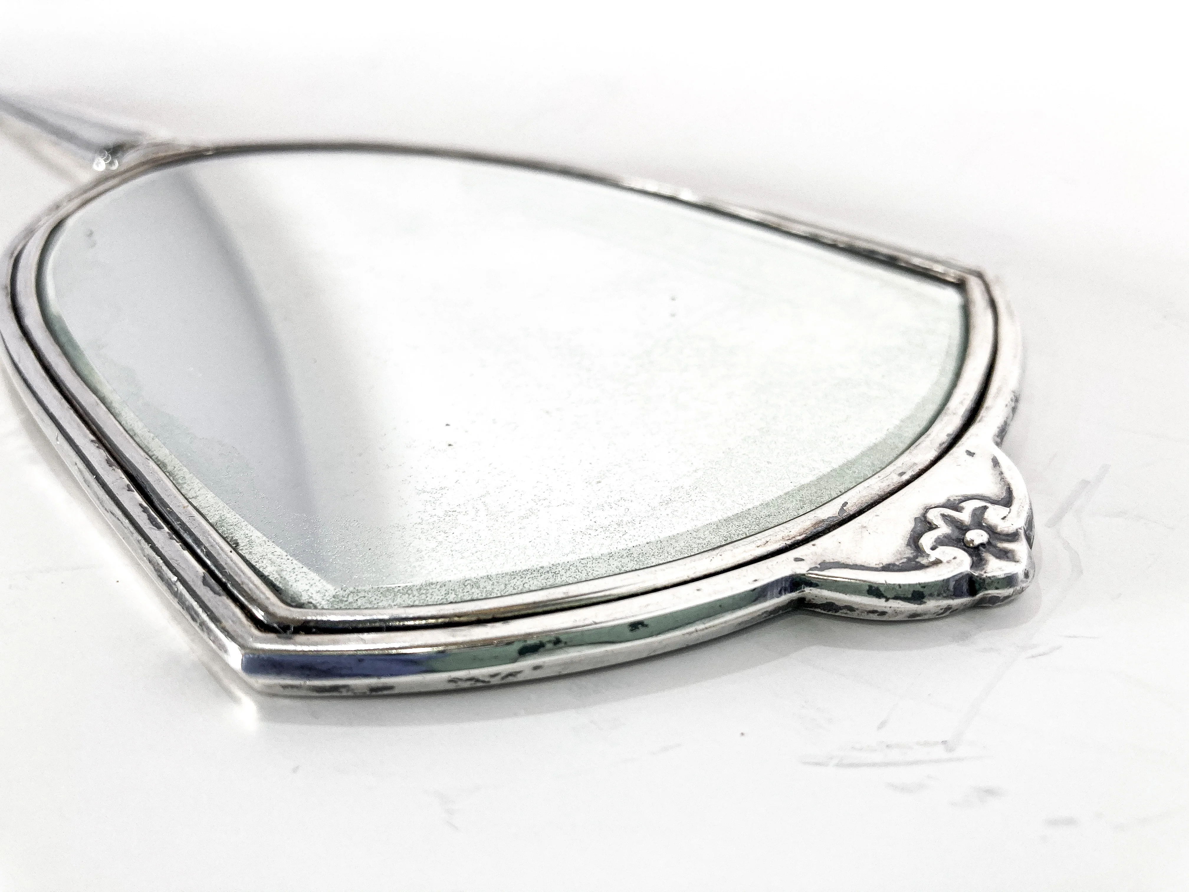 Vintage Engraved Sterling Silver Haddon Hall Elongated Vanity Hand Mirror - Image 11