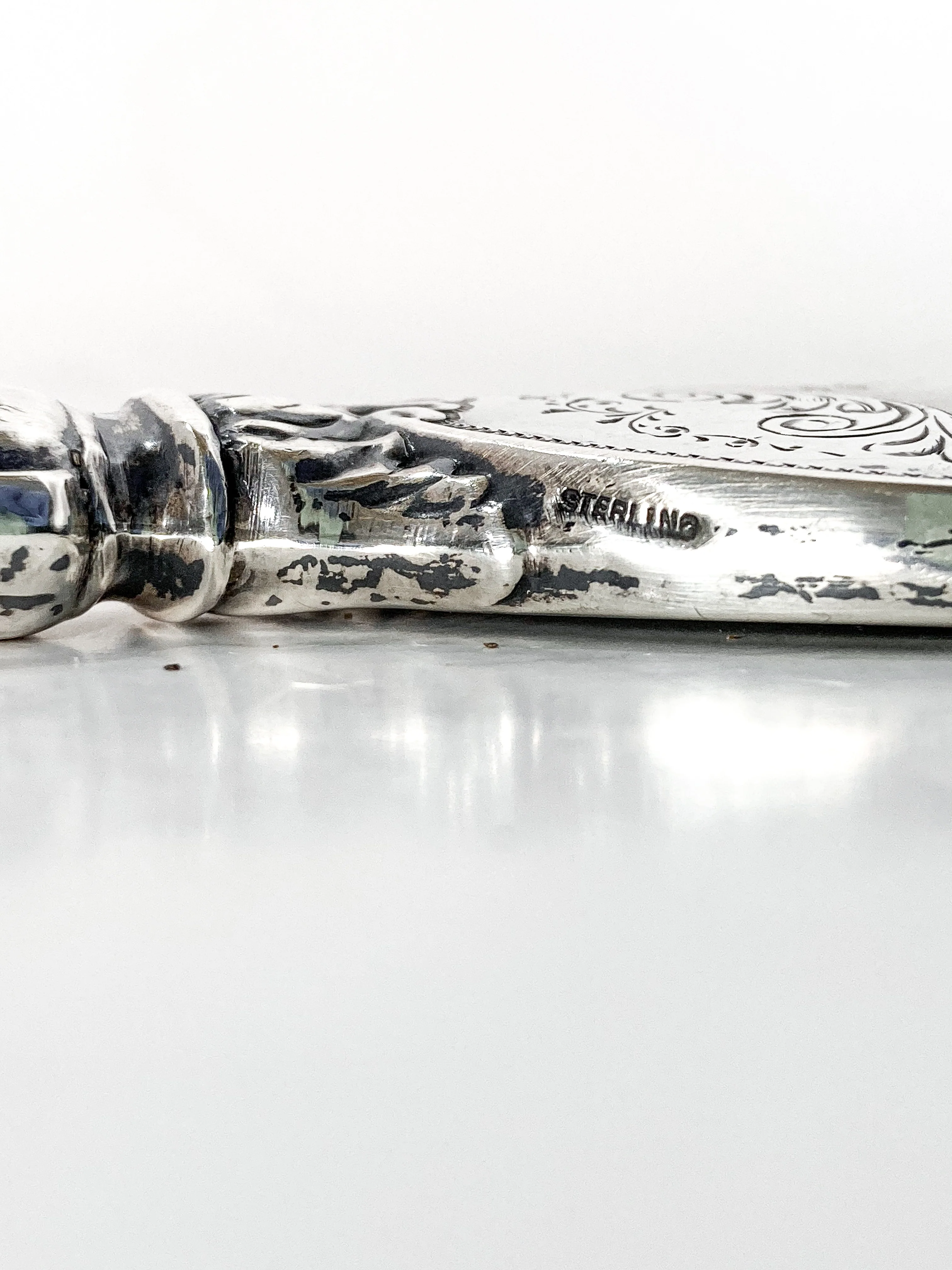 Vintage Engraved Sterling Silver Haddon Hall Elongated Vanity Hand Mirror - Image 17