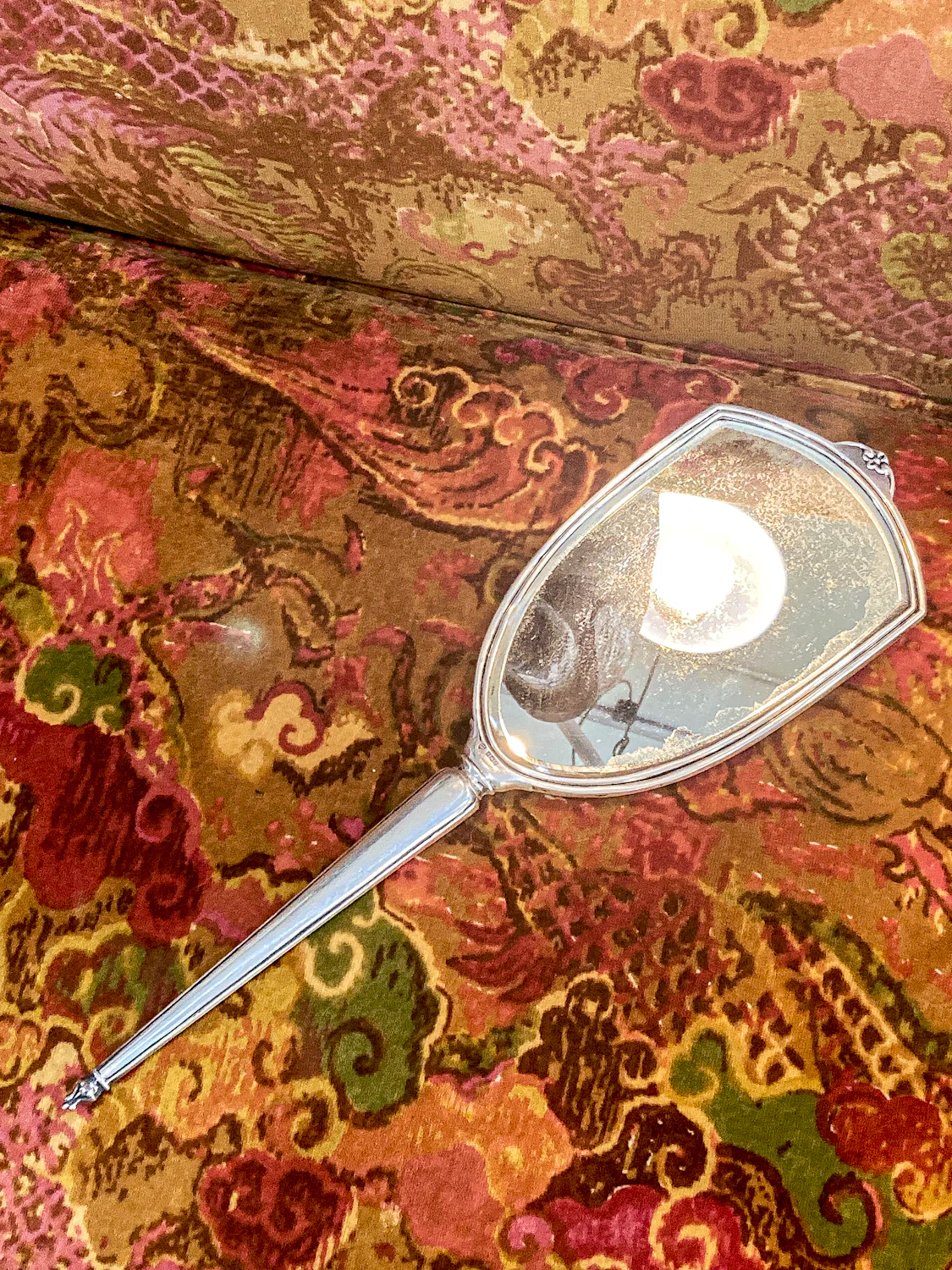 Vintage Engraved Sterling Silver Haddon Hall Elongated Vanity Hand Mirror - Image 24