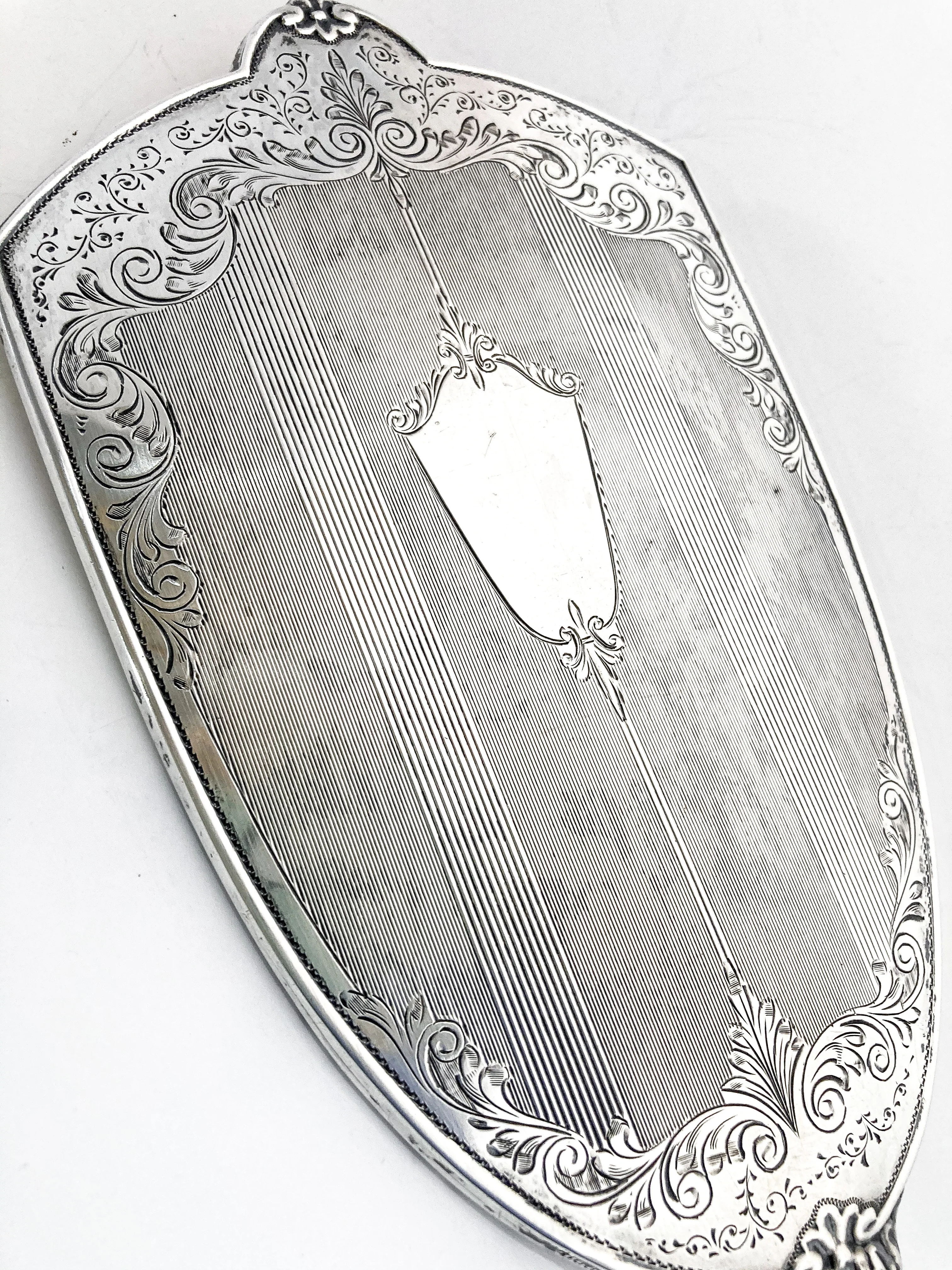 Vintage Engraved Sterling Silver Haddon Hall Elongated Vanity Hand Mirror - Image 5