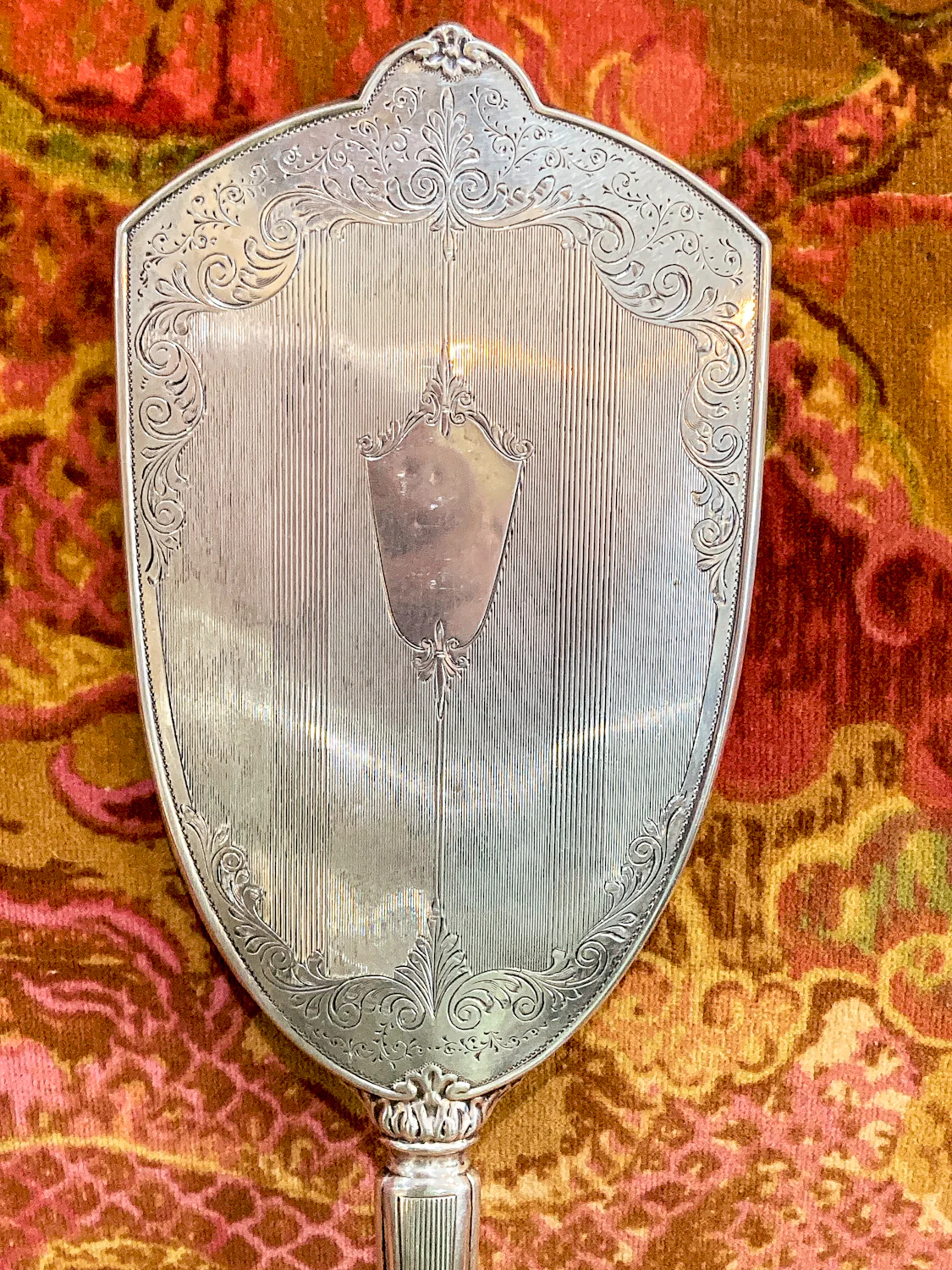 Vintage Engraved Sterling Silver Haddon Hall Elongated Vanity Hand Mirror - Image 8