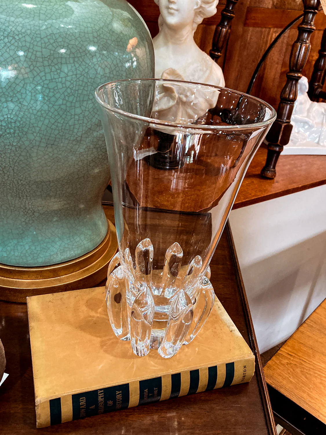 Vintage Handblown George Thompson Steuben Clear Glass Art Vase - Image 4